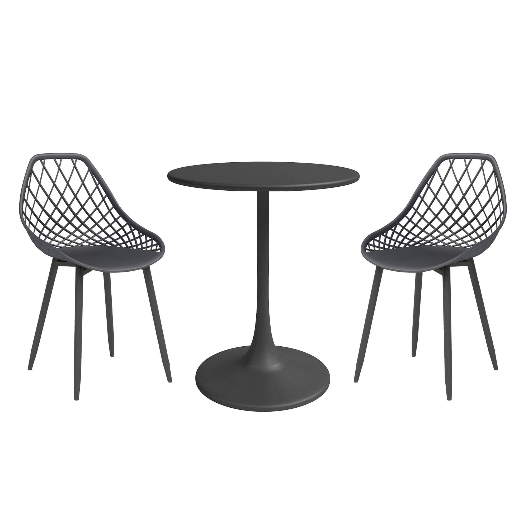 Kurv™ Series Mid-Century Modern Design Bistro Table + Kurv™ Dining Chair Set of 2 - Black