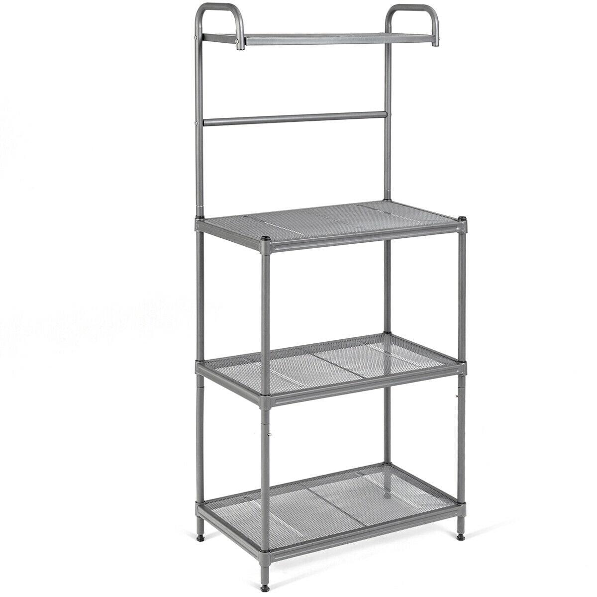 Costway 4-Tier Baker's Rack Microwave Oven Stand Shelves Kitchen Storage Rack Organizer Grey