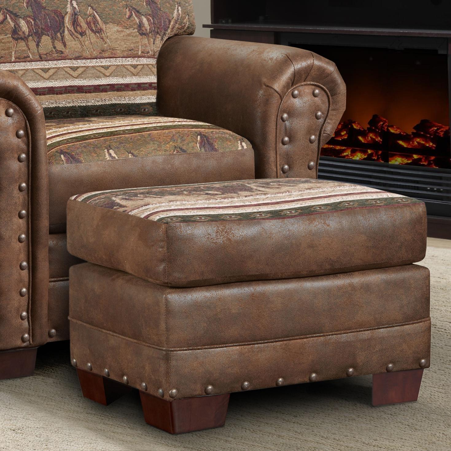 American Furniture Classics 26.5" Microfiber Wild Horses Ottoman in Brown