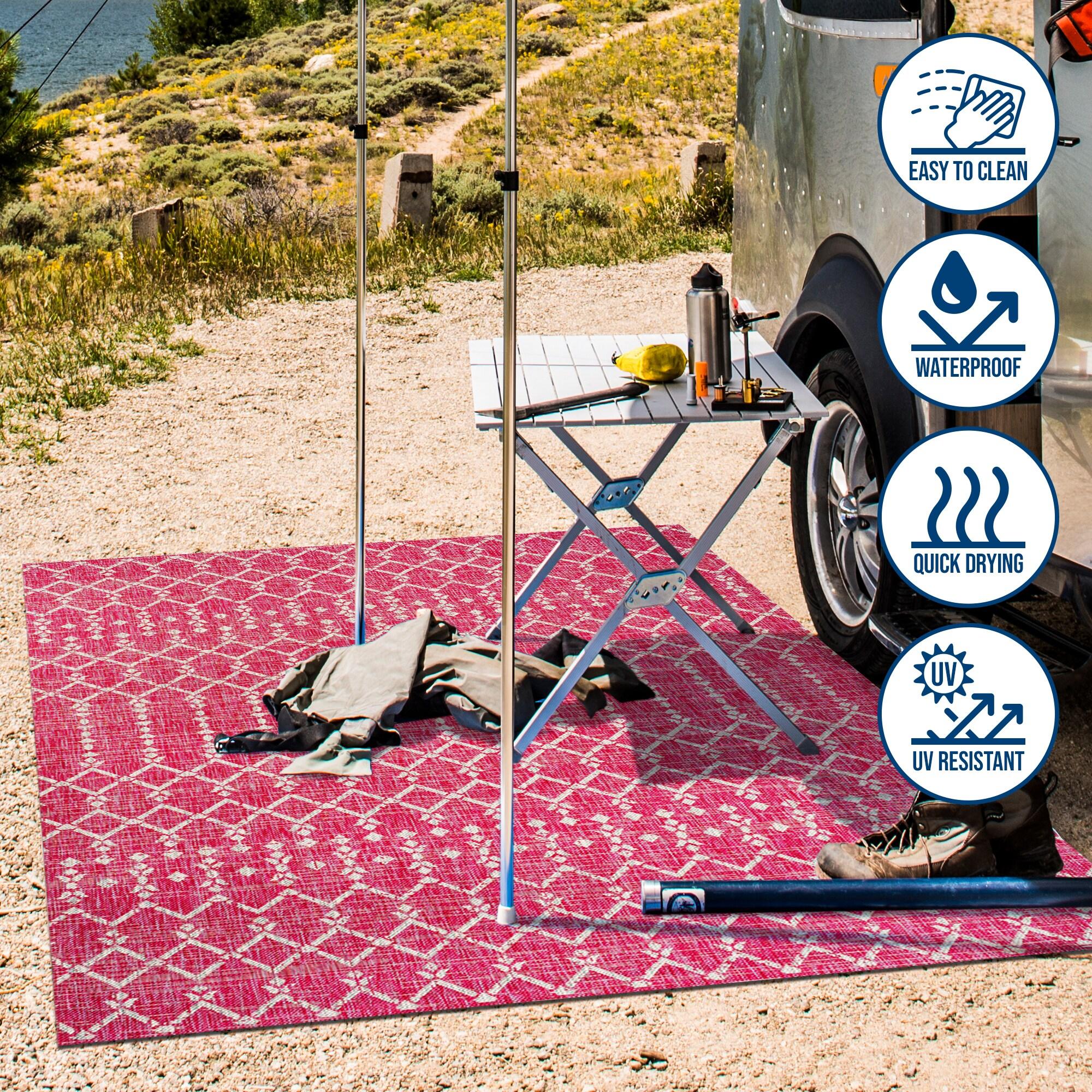 4' x 6' Ourika Moroccan Geometric Textured Weave Indoor/Outdoor Area Rug, Fuchsia/Light Gray - JONATHAN Y