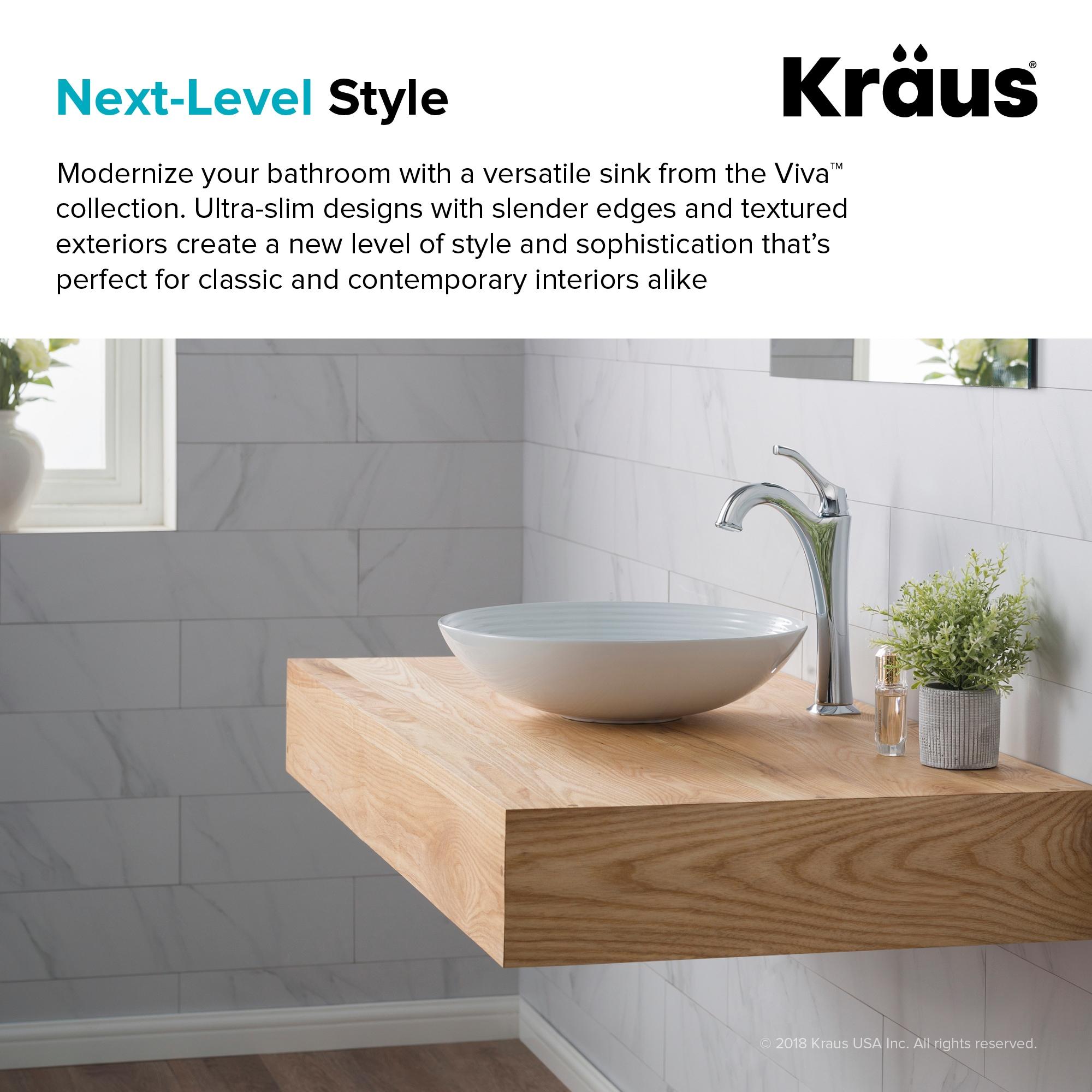 KRAUS Viva™ Thin Ceramics Vessel Bathroom Sink with Pop-Up Drain