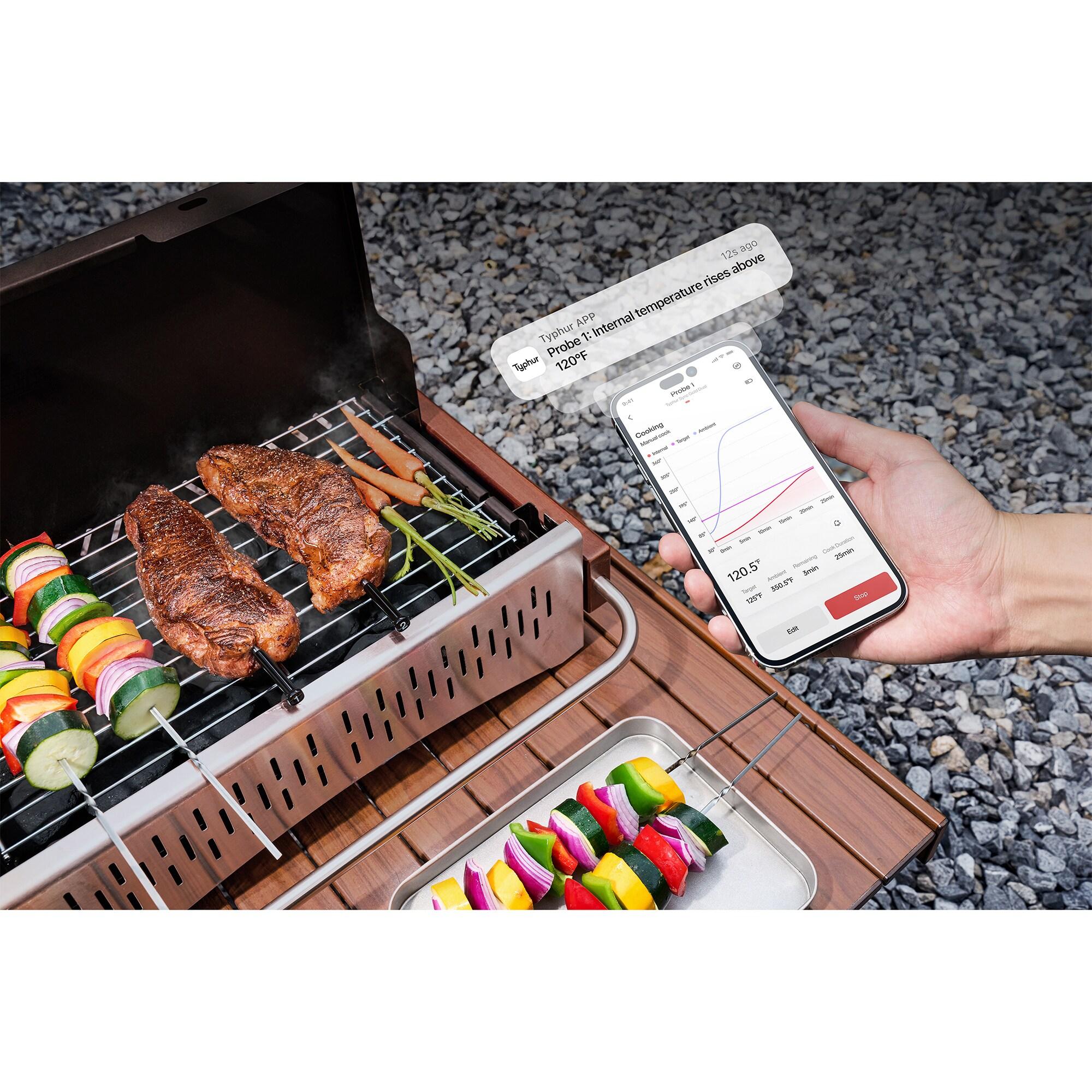 Typhur Sync Dual Wireless Meat Thermometer, Digital Food Cooking Thermometer with Bluetooth 5.4, Wifi Unlimited Range, Smart Base for Kitchen, Grill, BBQ, Oven