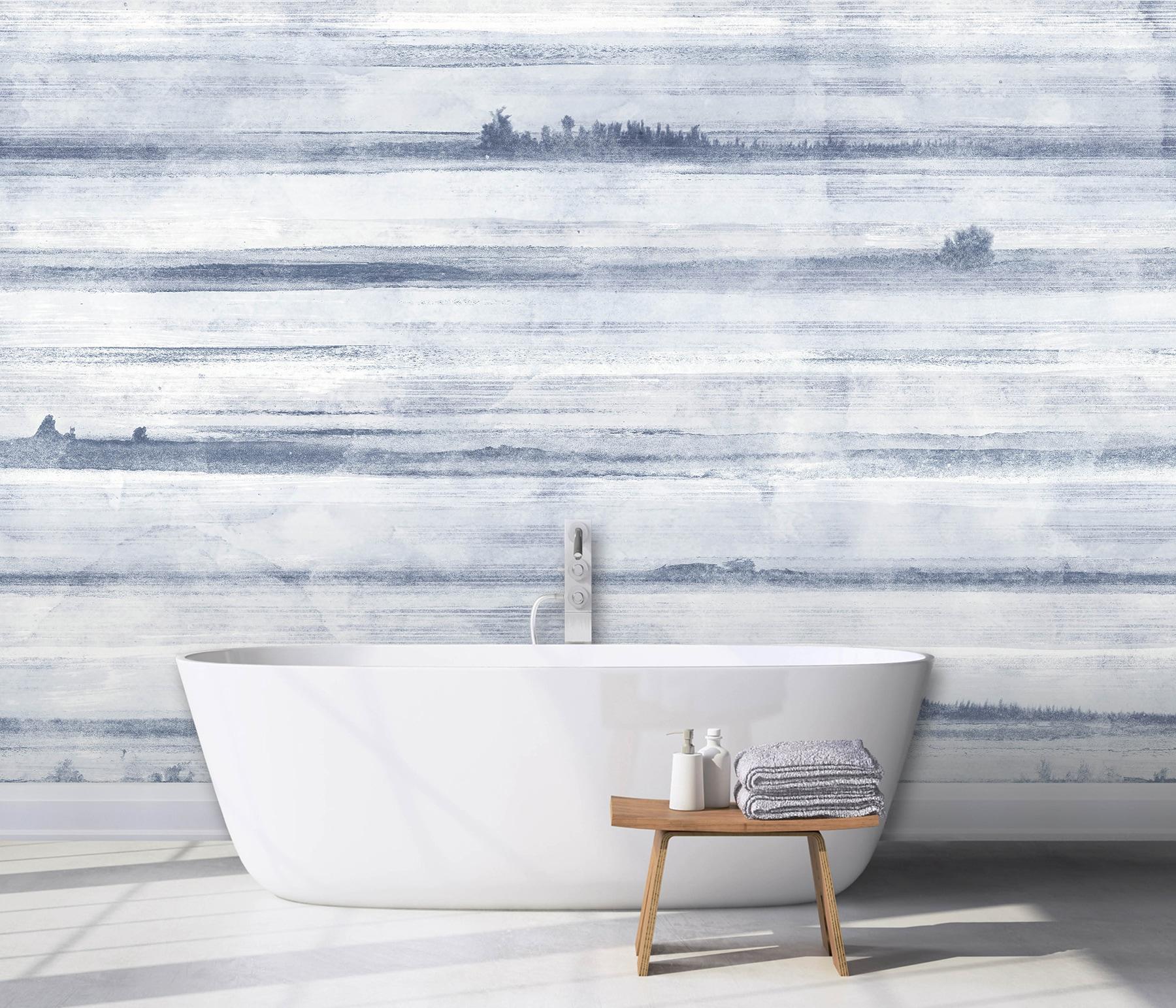 Ocean Blue and White Striped Washable Wall Mural