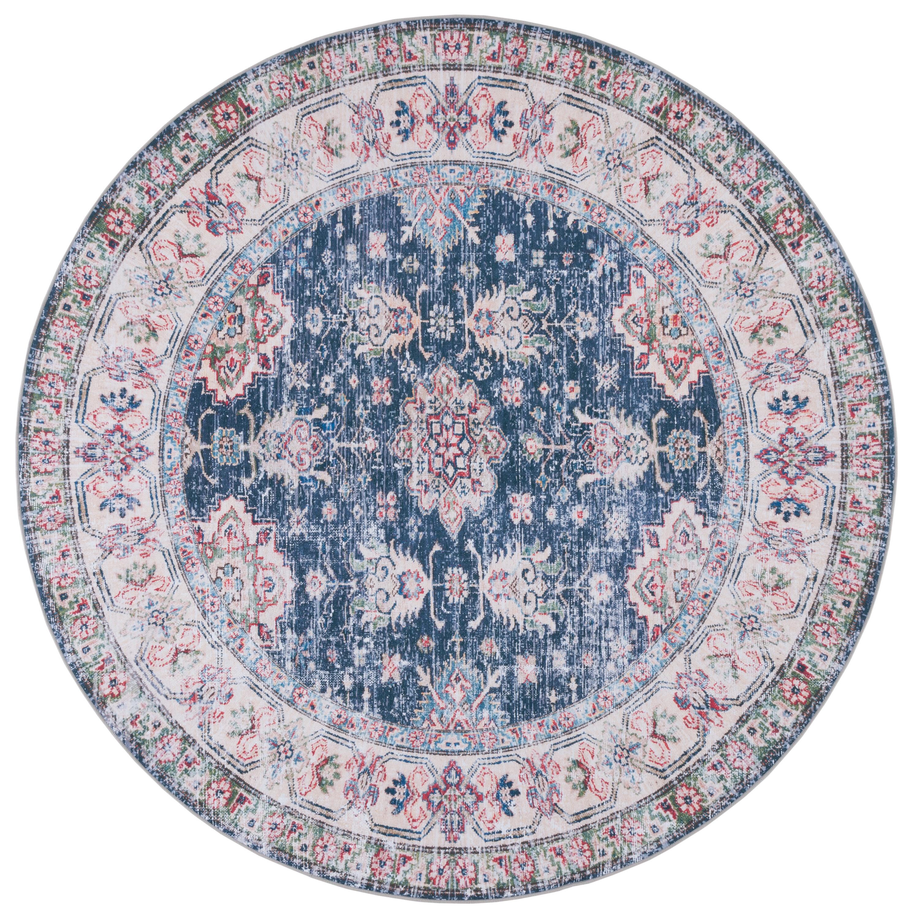 Tucson TSN196 Power Loomed Machine Washable Area Rug - Navy/Beige - 6' Round - Safavieh.