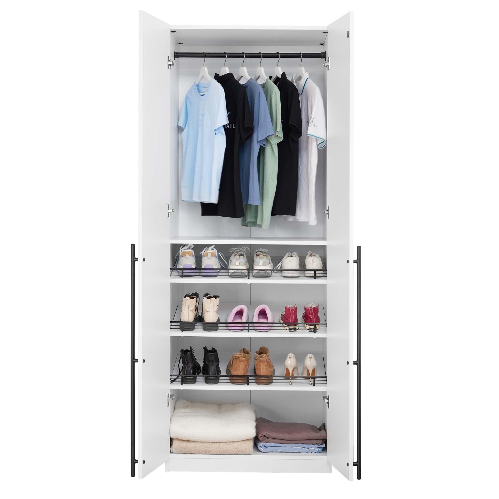 Manhattan Comfort Lee 2 Door and 4 Shelf Wardrobe Closet White: Modern Design, MDF, Metal Hardware