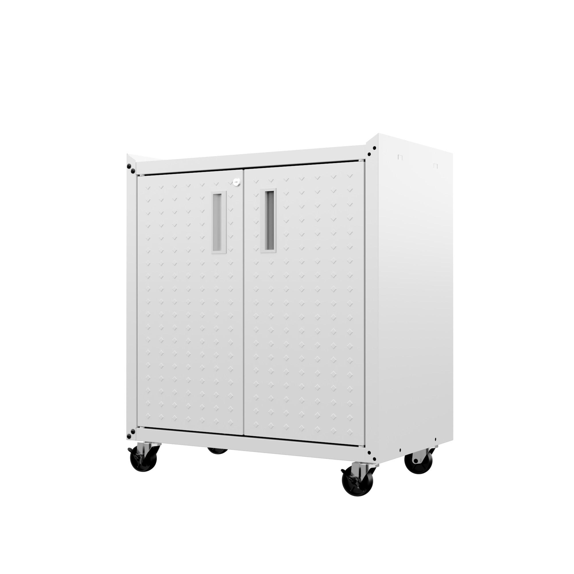 Manhattan Comfort Fortress Metal Mobile Garage Cabinet with Shelves in White