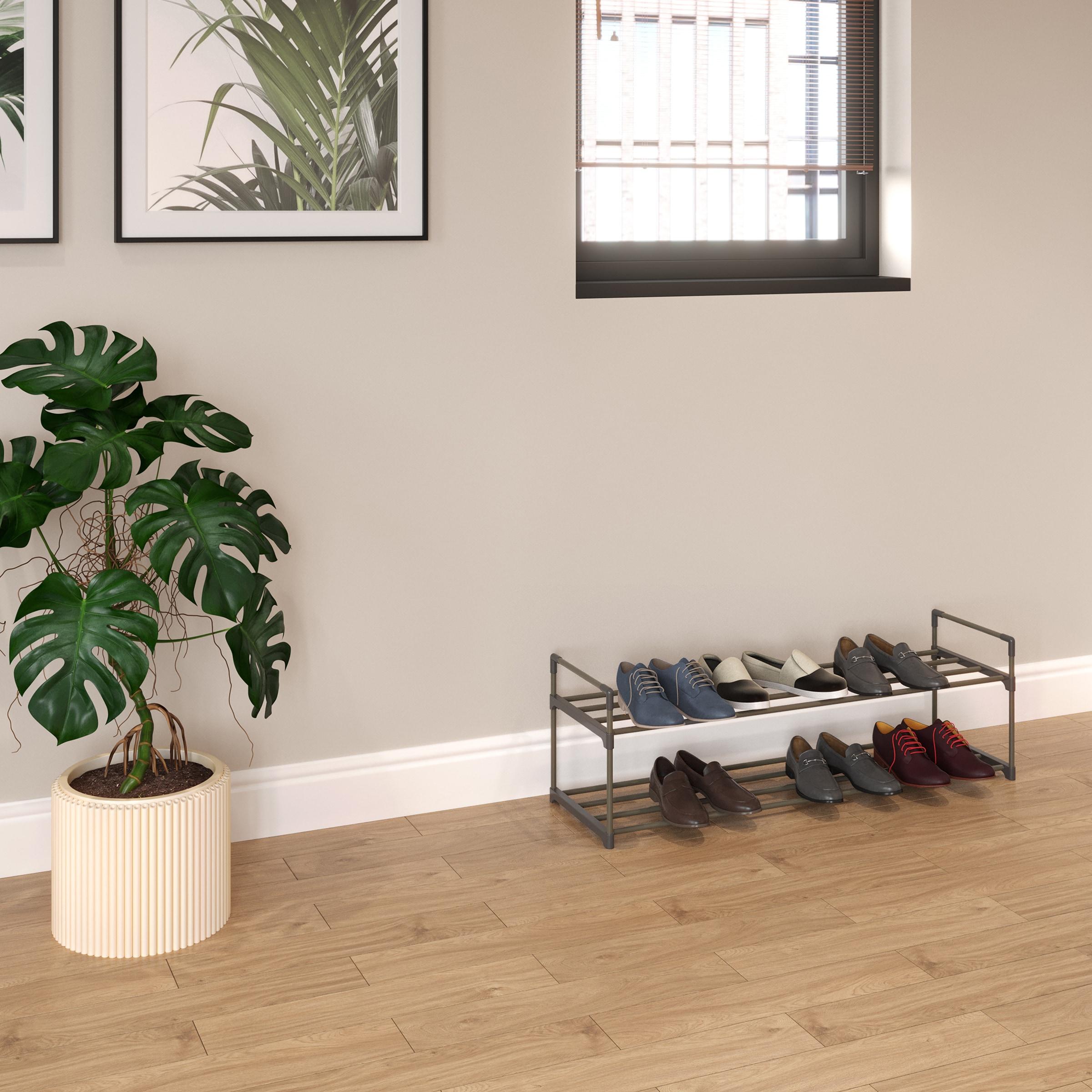 Hastings Home 12-Pair Freestanding 2-Tier Shoe Storage Rack – Black