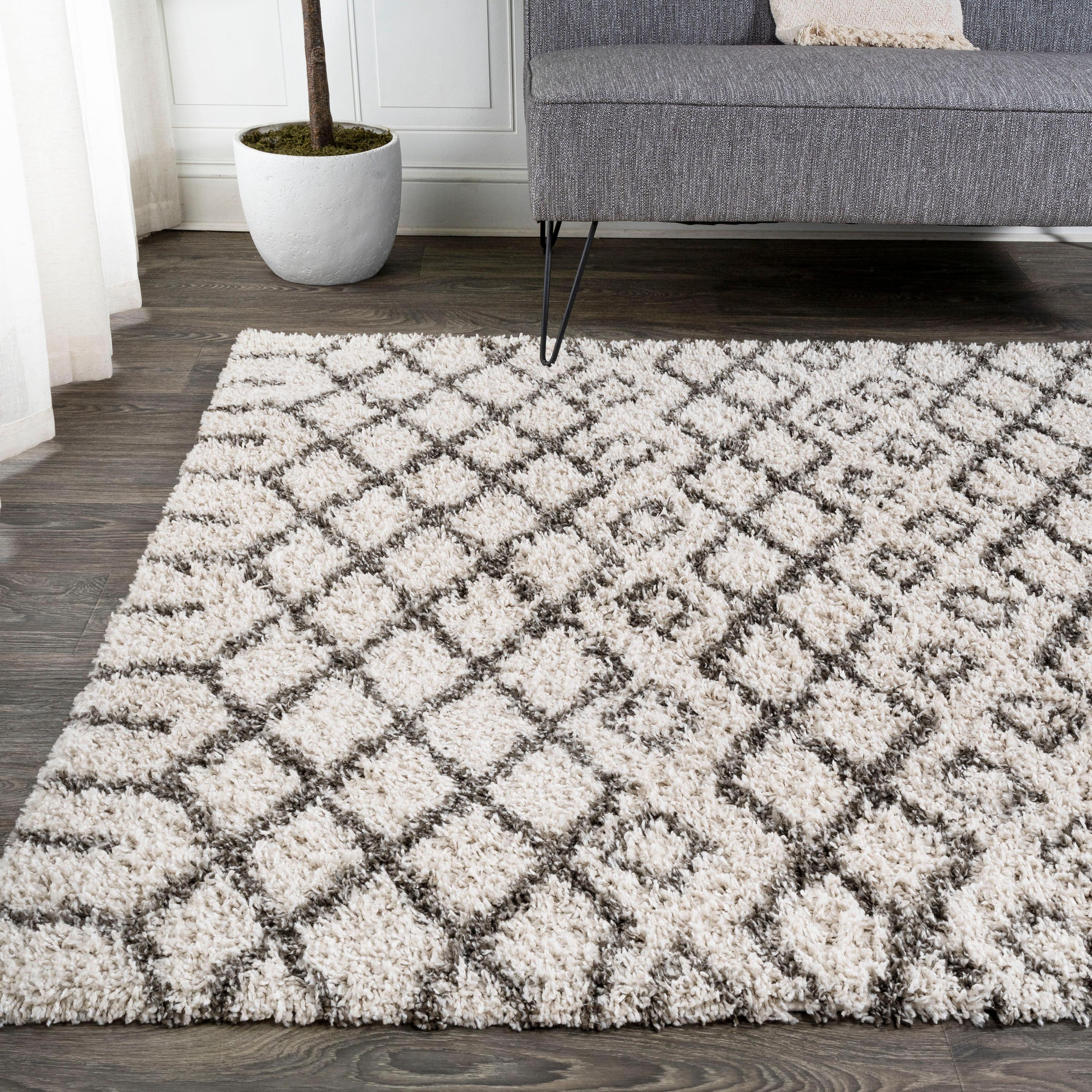 3'x5' Algaida Moroccan Diamond Shag Area Rug, Beige/Dark Gray - JONATHAN Y