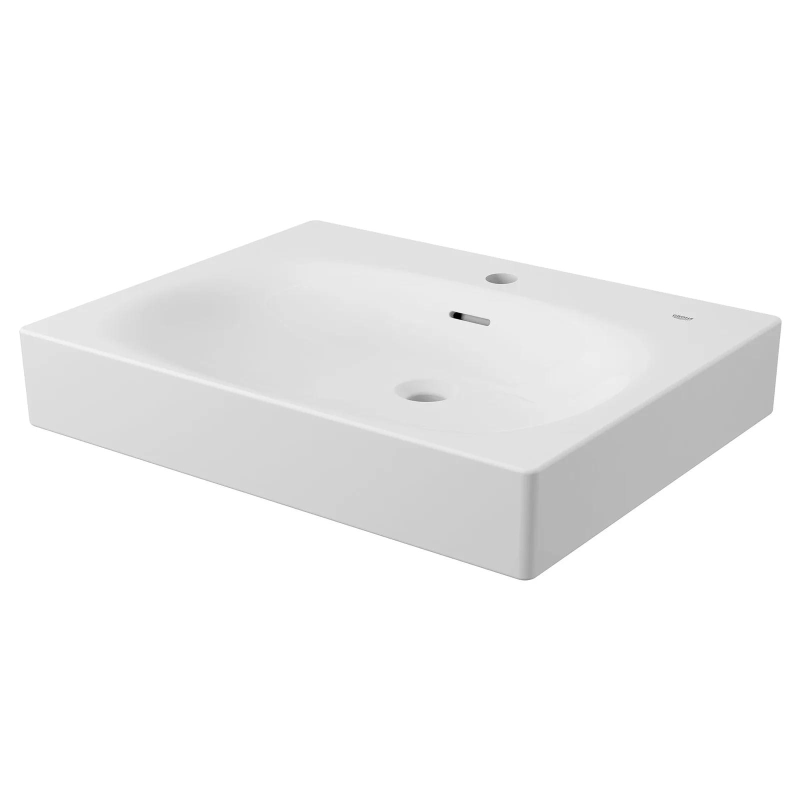 Eurocube® Alpine White Rectangular Wall Mount Bathroom Sink with Overflow