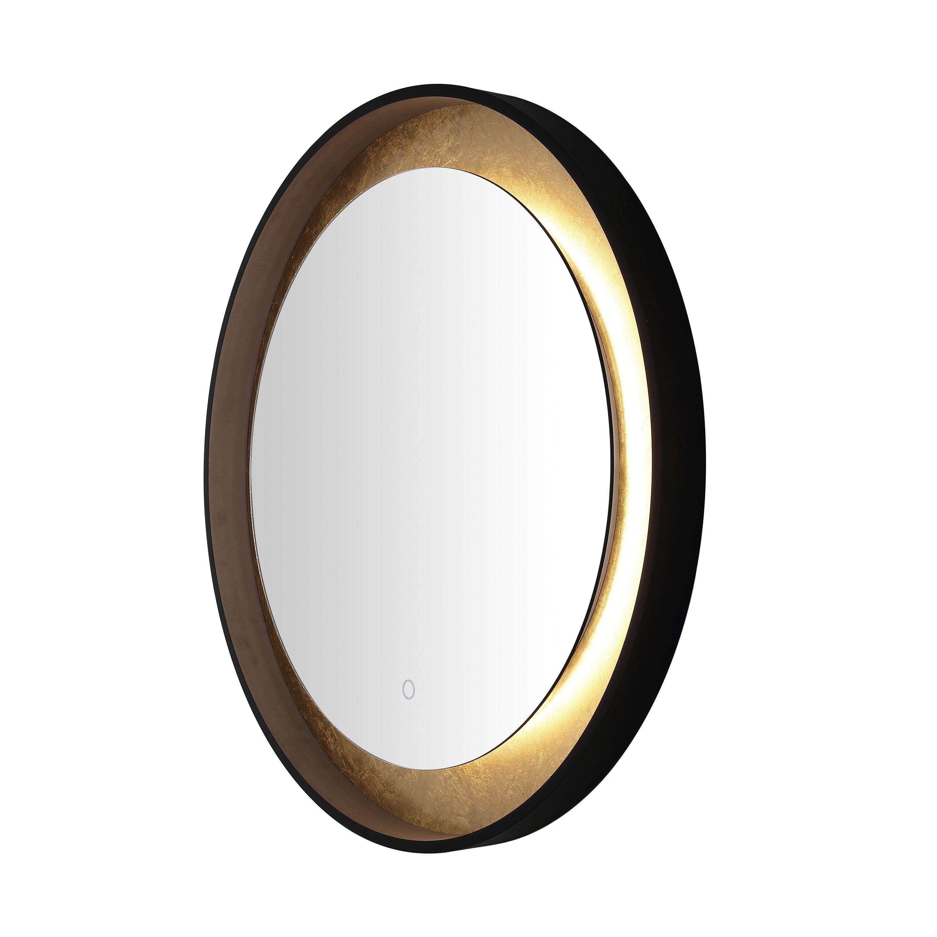 SAFAVIEH Erdem 30 Inch Aluminum Led Mirror, Black/Gold Leaf