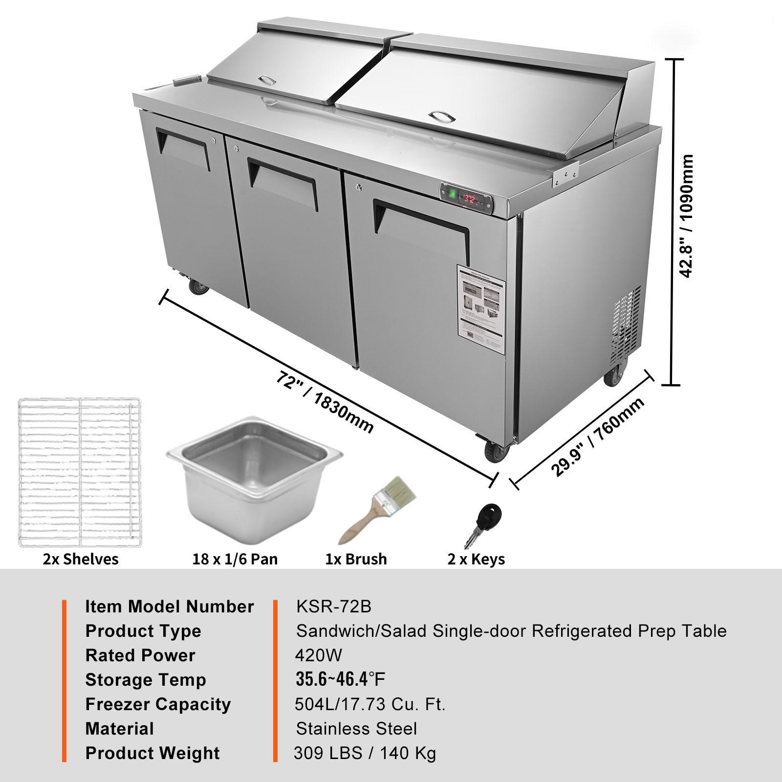 VEVOR 17.73 Cubic Feet Prep Refrigerator - 72''