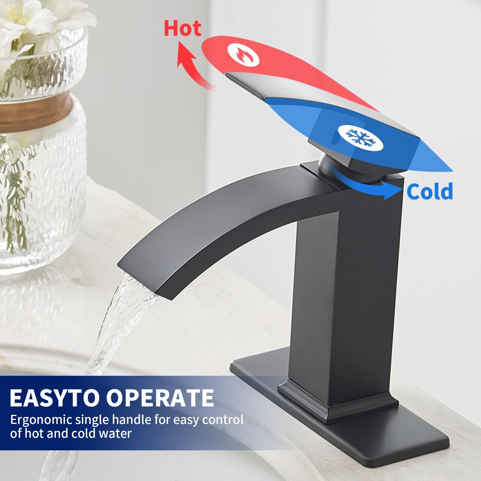 BWE Waterfall Single Hole Single-Handle Low-Arc Bathroom Sink Faucet With Pop-up Drain Assembly