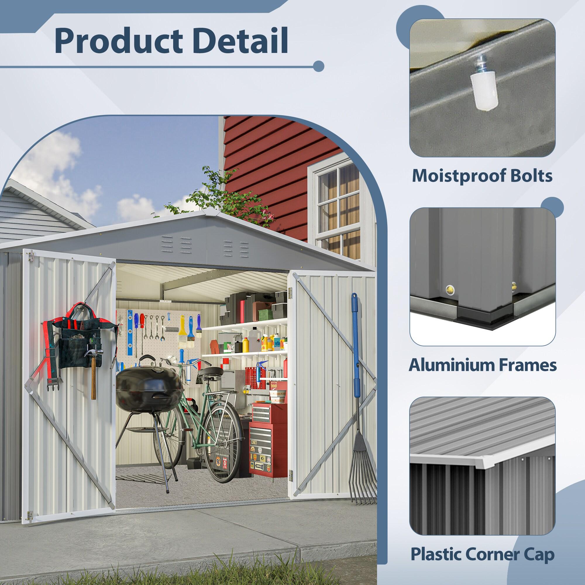 10X8 FT Outdoor Storage Shed, Metal Tool Shed & Outdoor Storage with Lockable Door and Vents Ideal for Bicycles, Tools, Lawnmowers, Backyards, Patios, Lawns