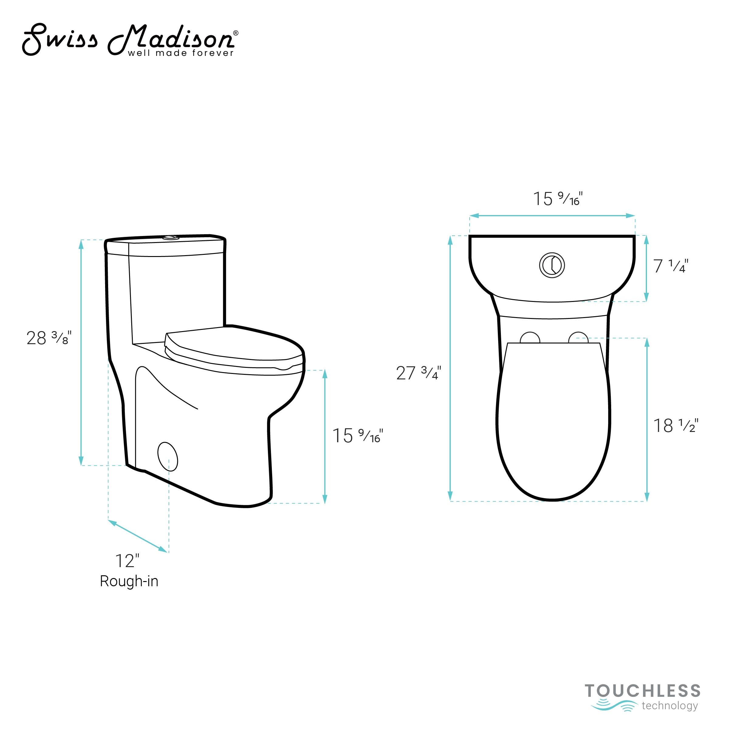 Swiss Madison Besanxcon Glossy White Elongated Standard height 12-in Rough-In 1.6 GPF Touchless Smart Compatible Slow Close Feature 1-piece Toilet