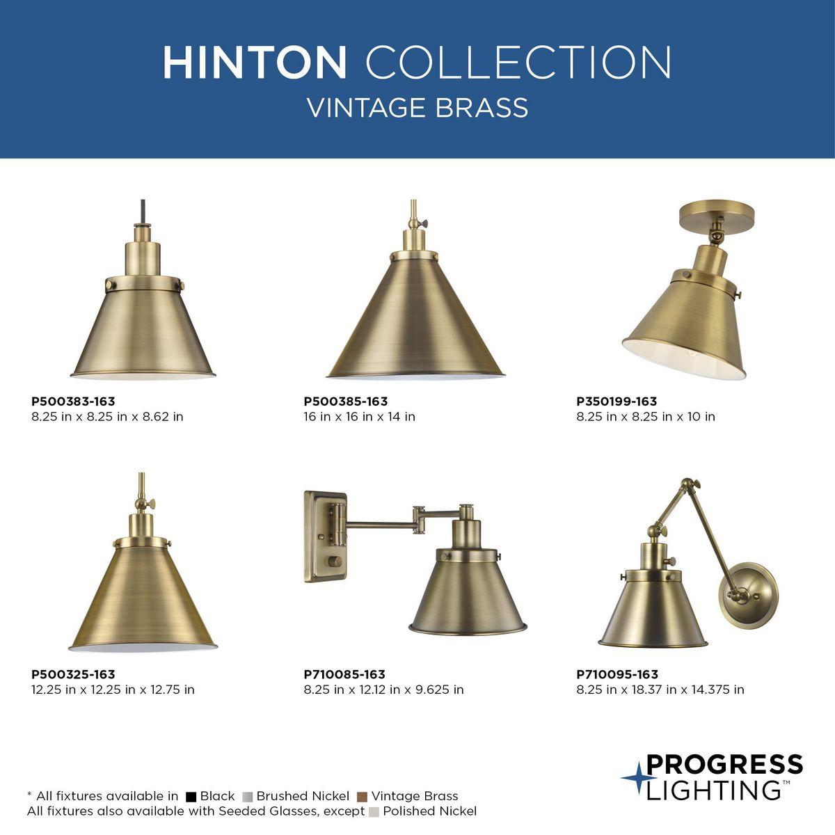 Progress Lighting Hinton 1-Light Pendant Vintage Brass Cone Shade Collection