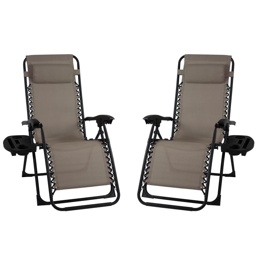 Best Choice Products Set of 2 Zero Gravity Lounge Chair Recliners for Patio, Pool w/ Cup Holder Tray - Beige
