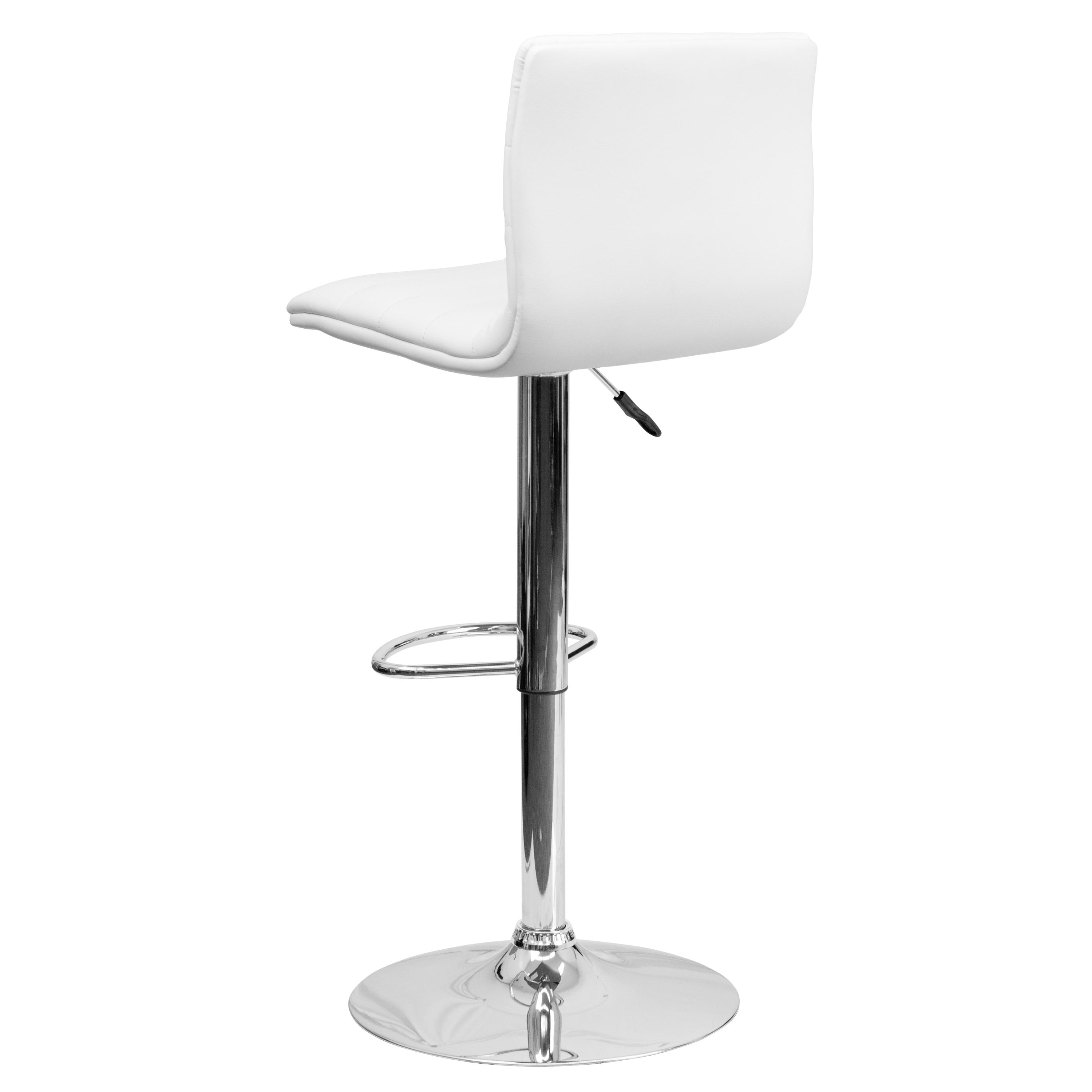 Flash Furniture Modern White Vinyl Adjustable Bar Stool with Back, Counter Height Swivel Stool with Chrome Pedestal Base