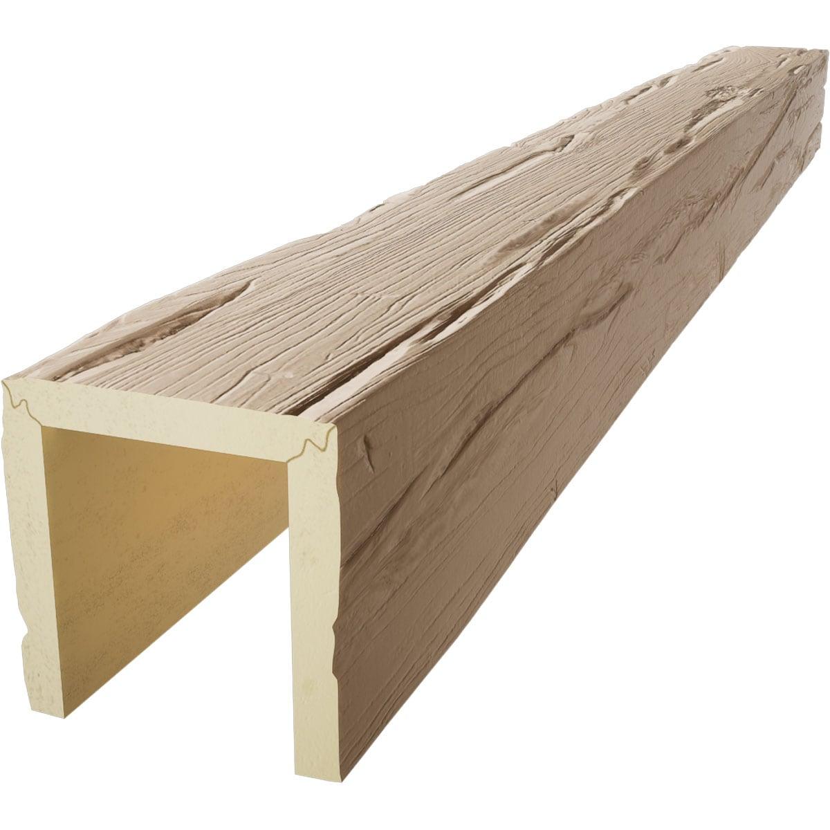 Ekena Millwork 4"W x 6"H x 8'L 3-Sided (U-beam) Riverwood Endurathane Faux Wood Ceiling Beam, Factory Prepped