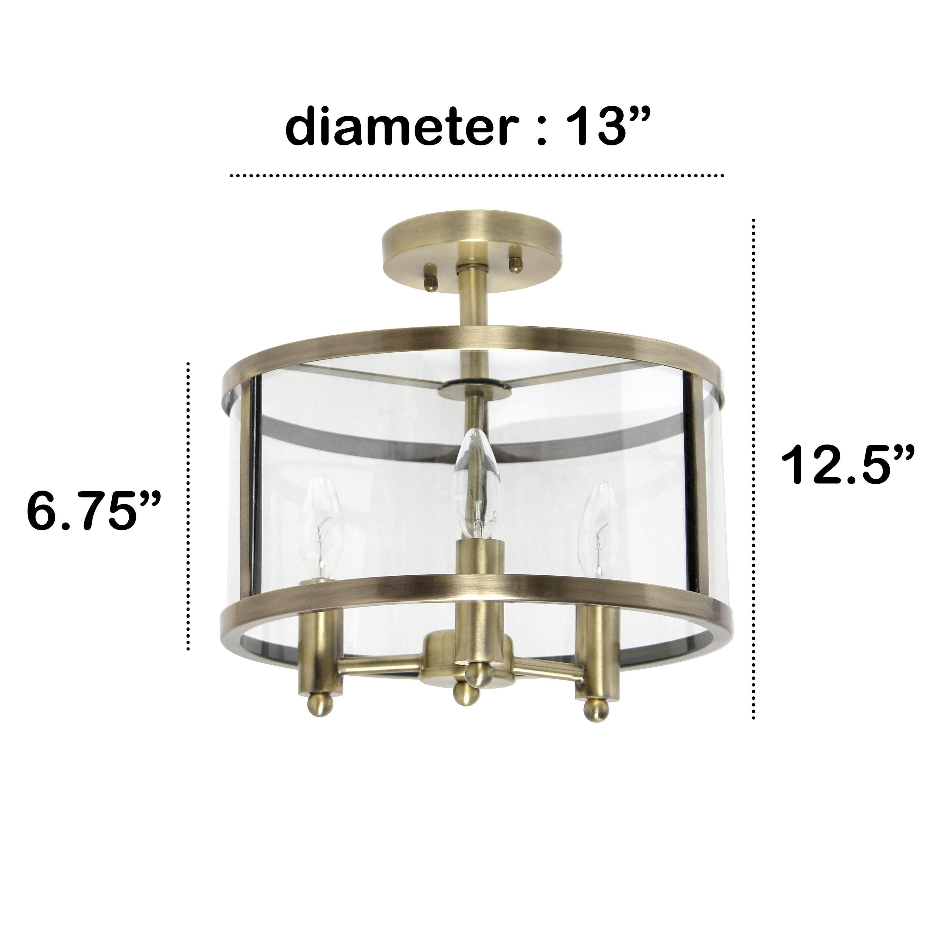 3-Light 13" Industrial Farmhouse Glass/Metallic Accented Semi-flushmount Ceiling Light Brass - Lalia Home: UL Listed, Metal Body, E12 Base