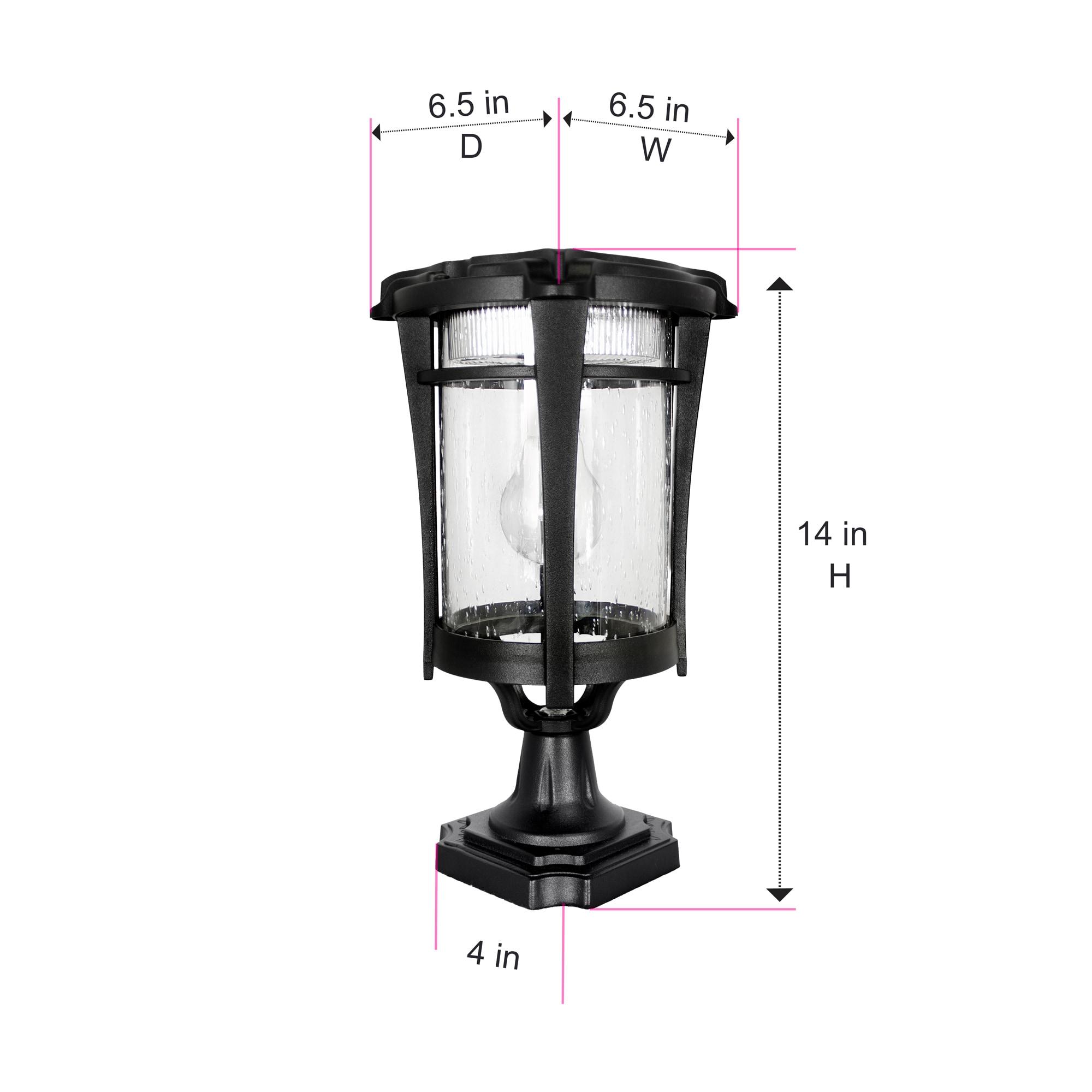 Eligia Black 1-Light 13" H Solar Powered Lantern Warm White Post Light with Pier and Wall