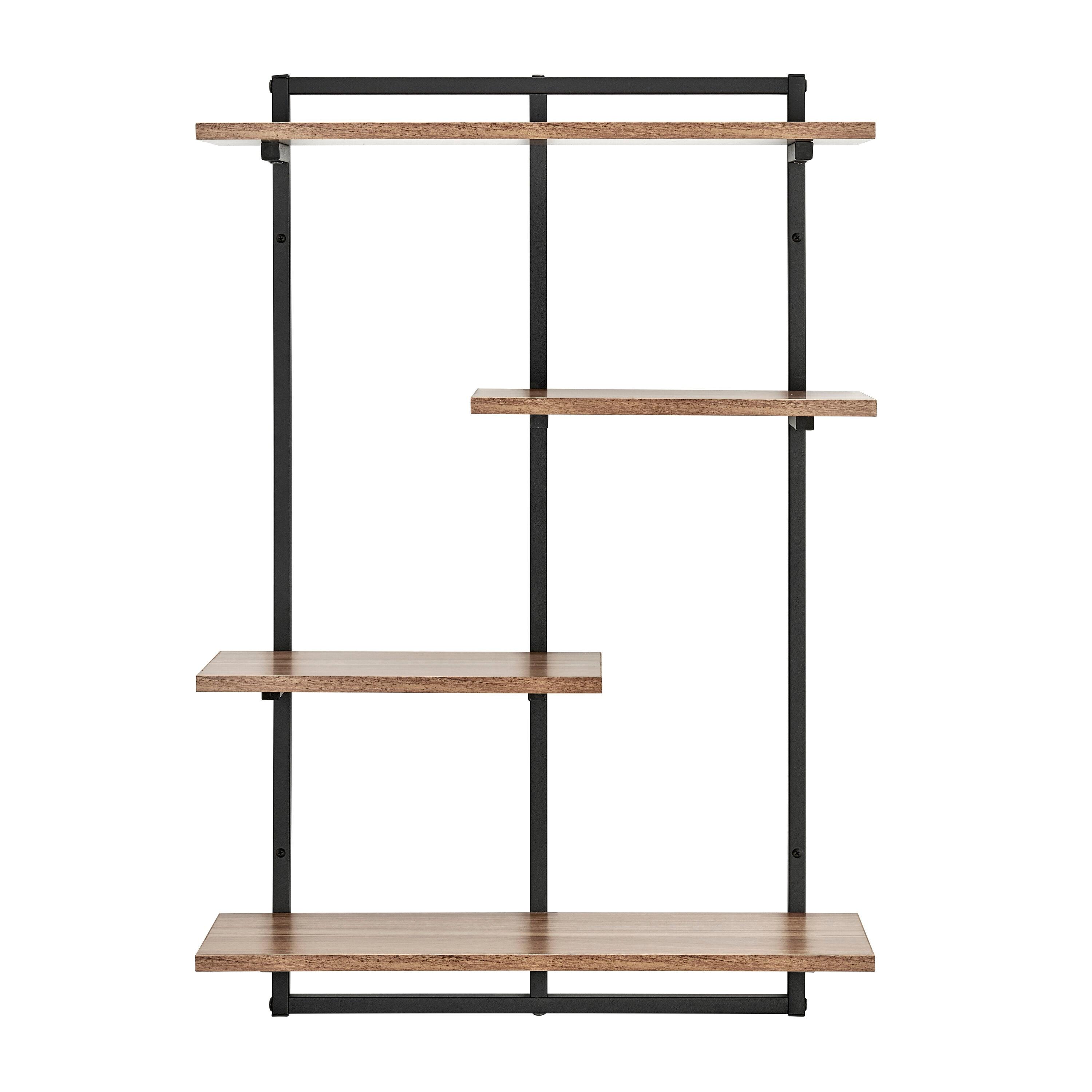 Danya B. 34.5" x 23.6" Rhodes 4 Tier Modern Floating Windowsill Wall Shelf Unit Black/Light Walnut: MDF & Iron, Open Design