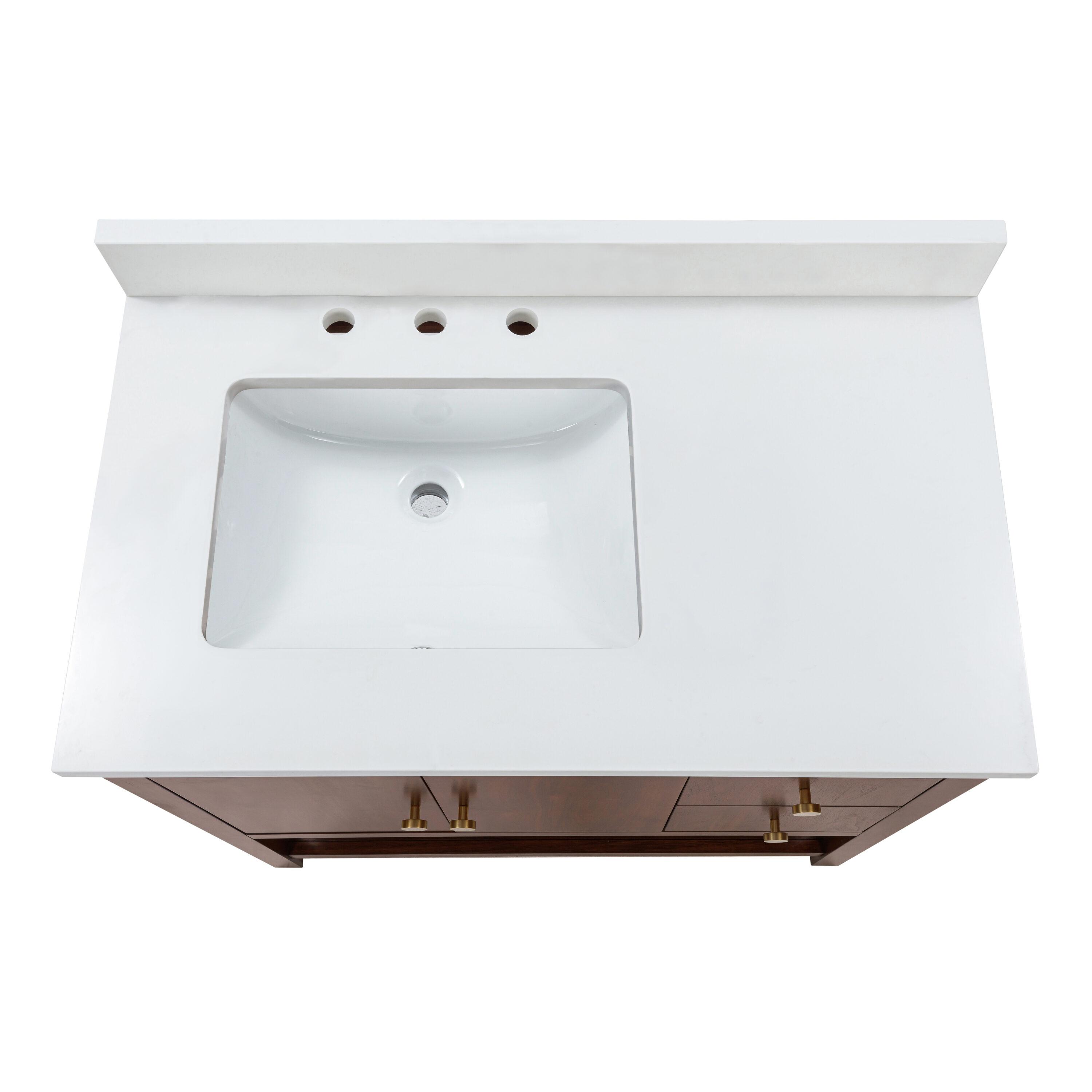 Zoe 37 in. Vanity Combo in Walnut Finish with White Quartz Top