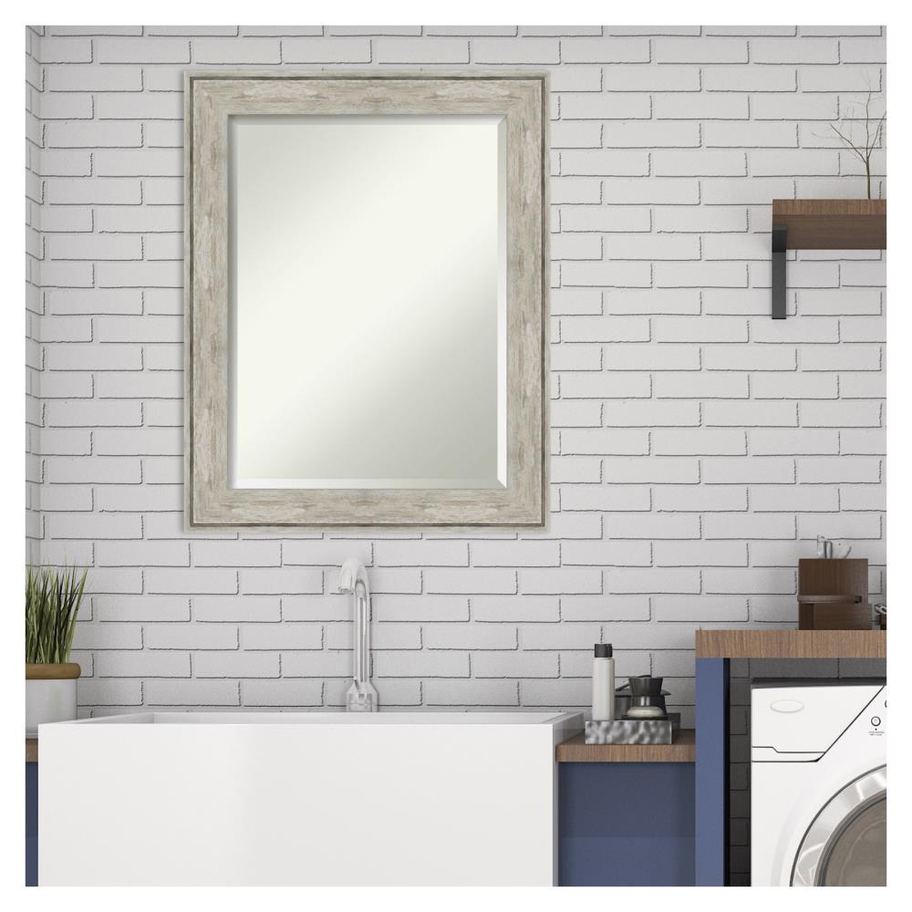 23" x 29" Crackled Framed Bathroom Vanity Wall Mirror Metallic - Amanti Art: Modern Rectangle, Beveled Glass, Wall Mount