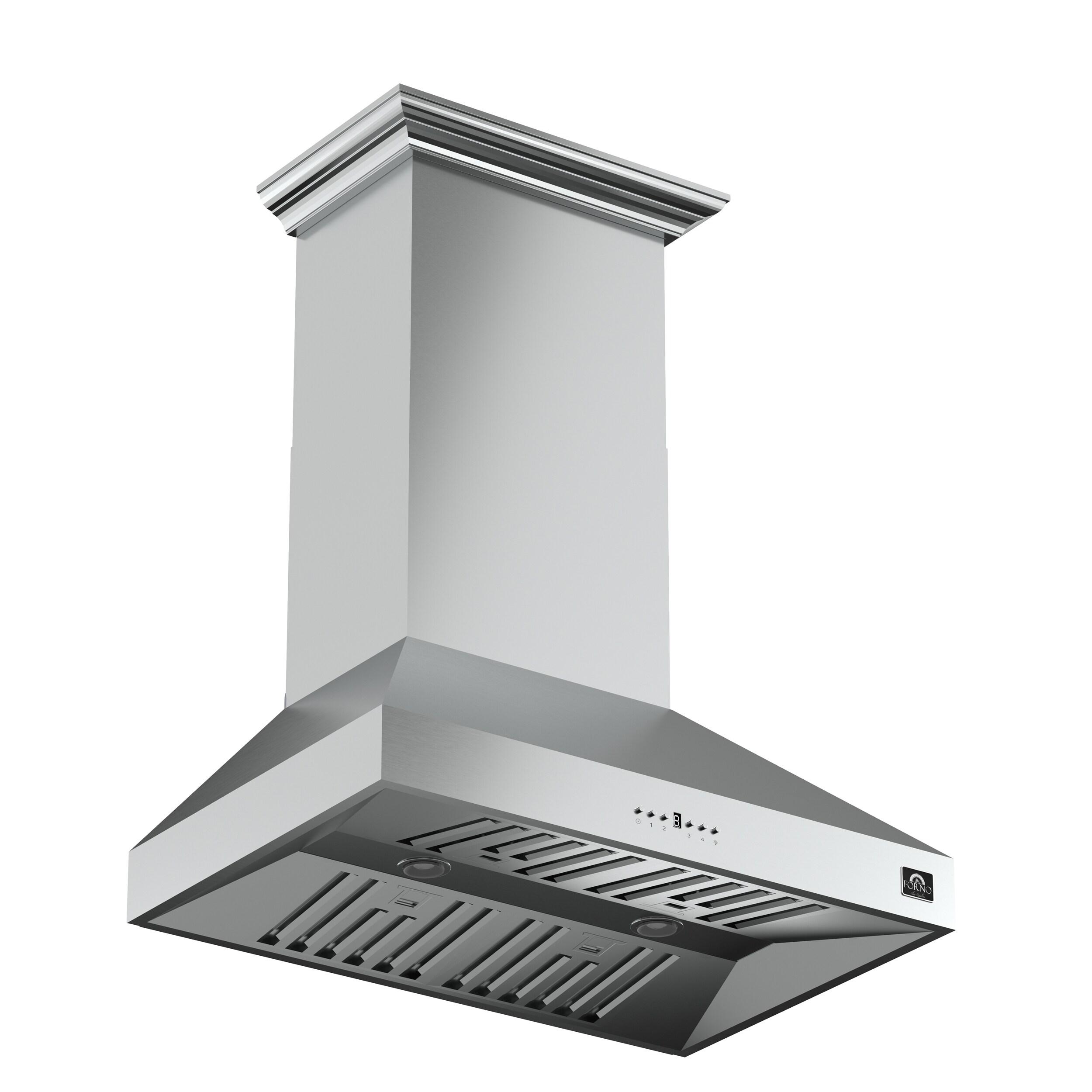 Forno Orvieto 36-inch Wall Mount Range Hood, 1200 CFM Double Motor, 4 Speed Control, All Stainless Steel