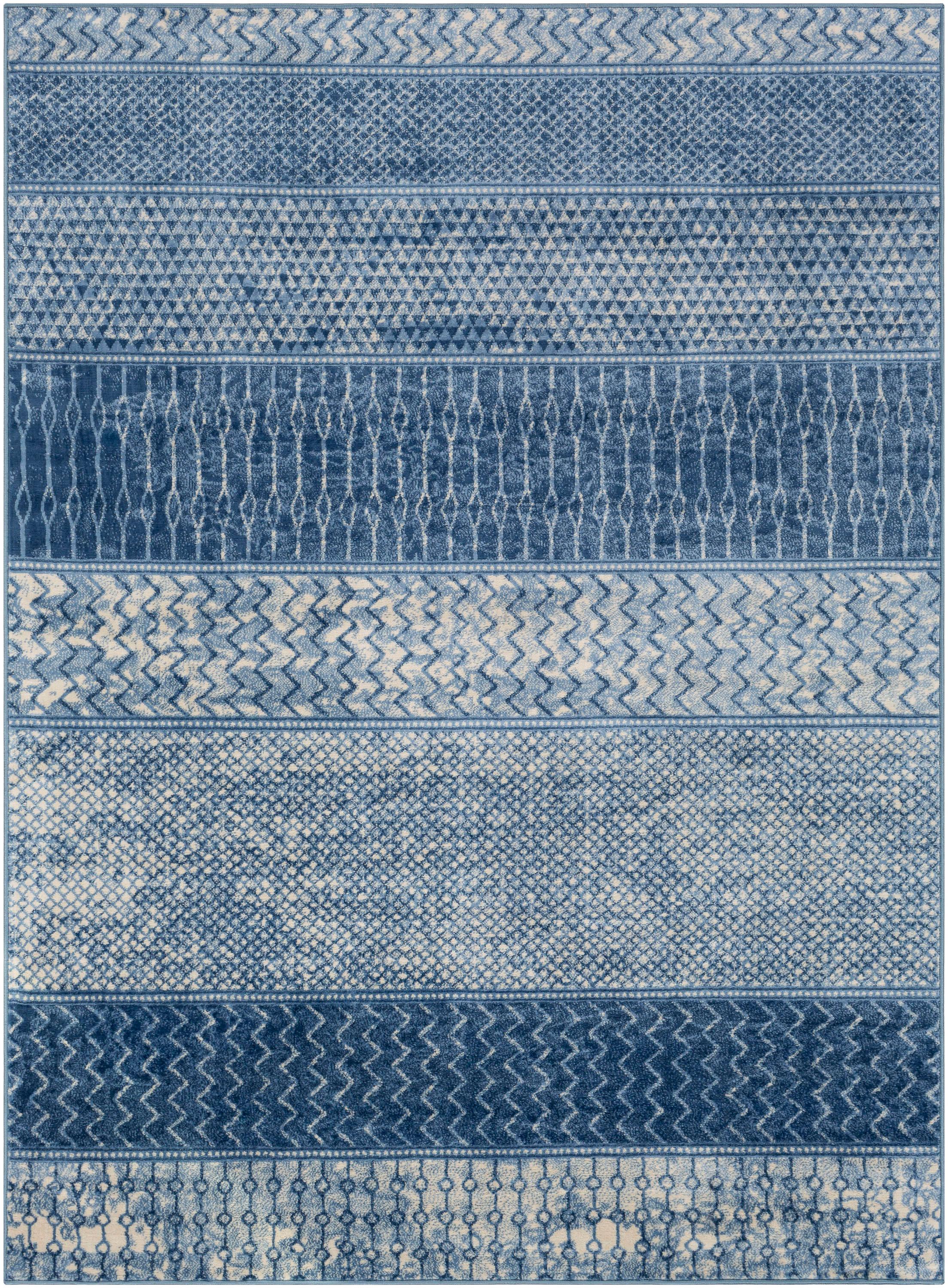 Reversible Blue Synthetic Easy-Care Rectangular Area Rug 6'7" x 9'6"
