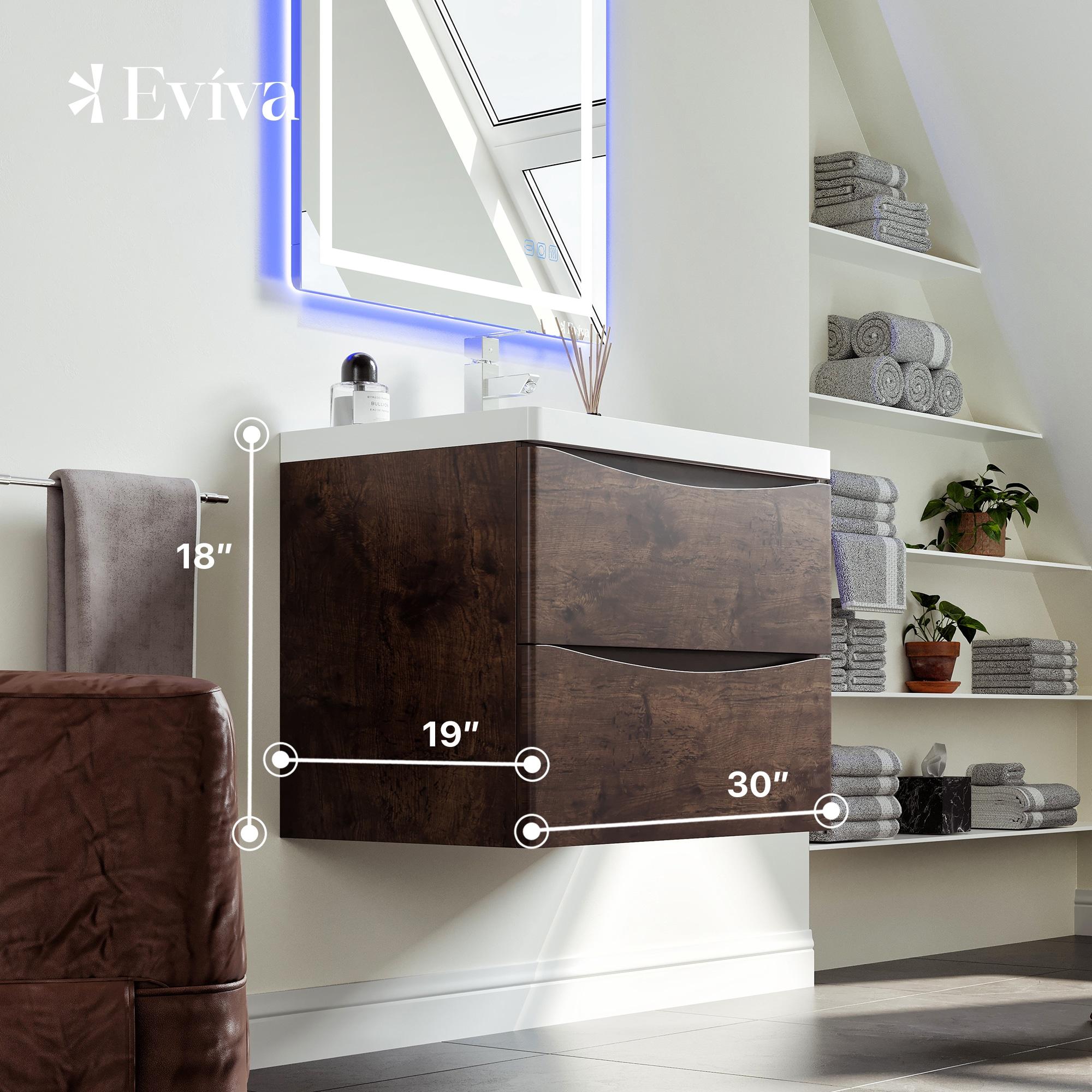 Eviva Smile 30" Rosewood Modern Bathroom Vanity Set with Integrated White Acrylic Sink