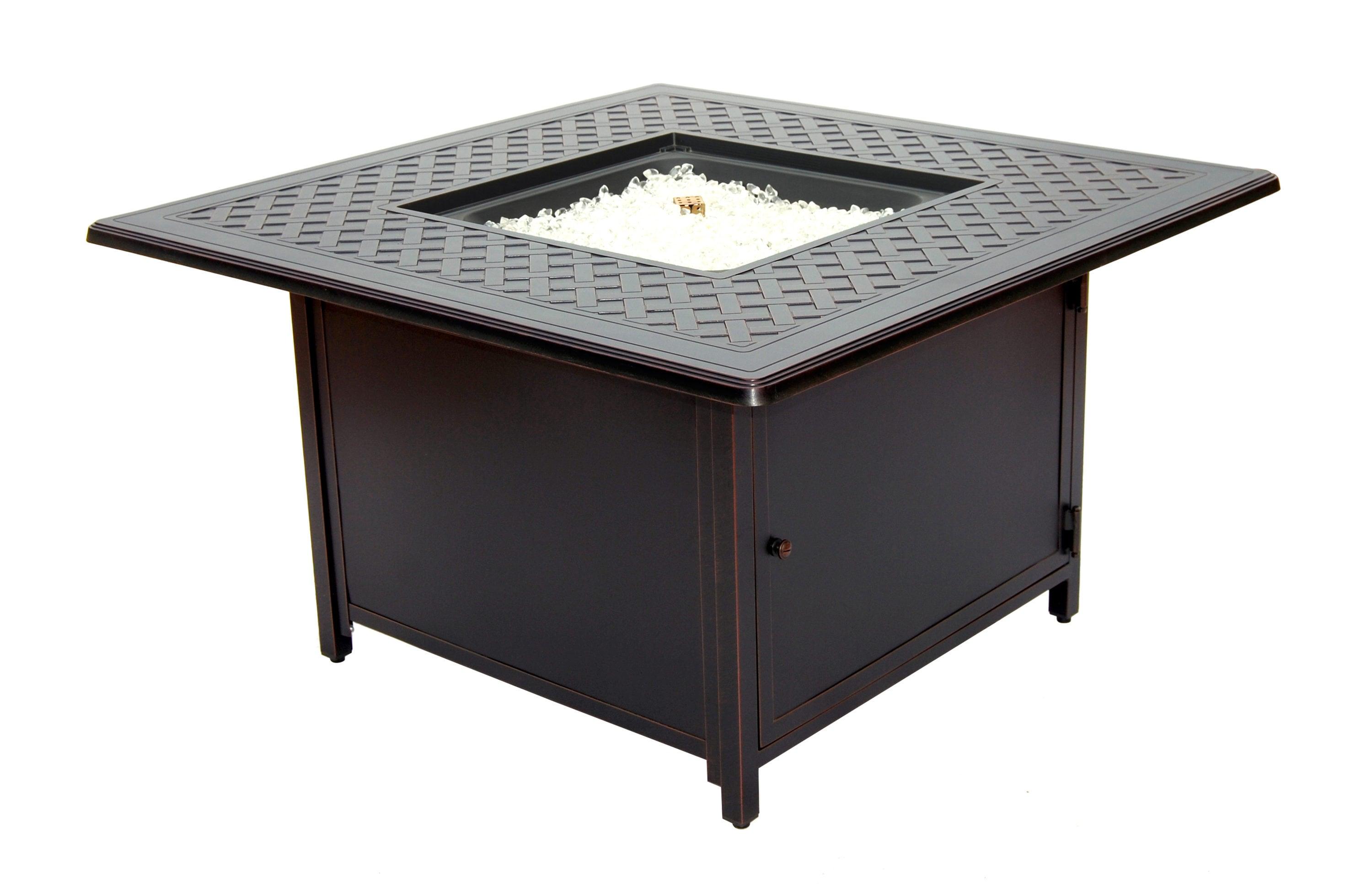 Heron 42" Square Black Gas Fire Pit Table with Clear Glass Beads