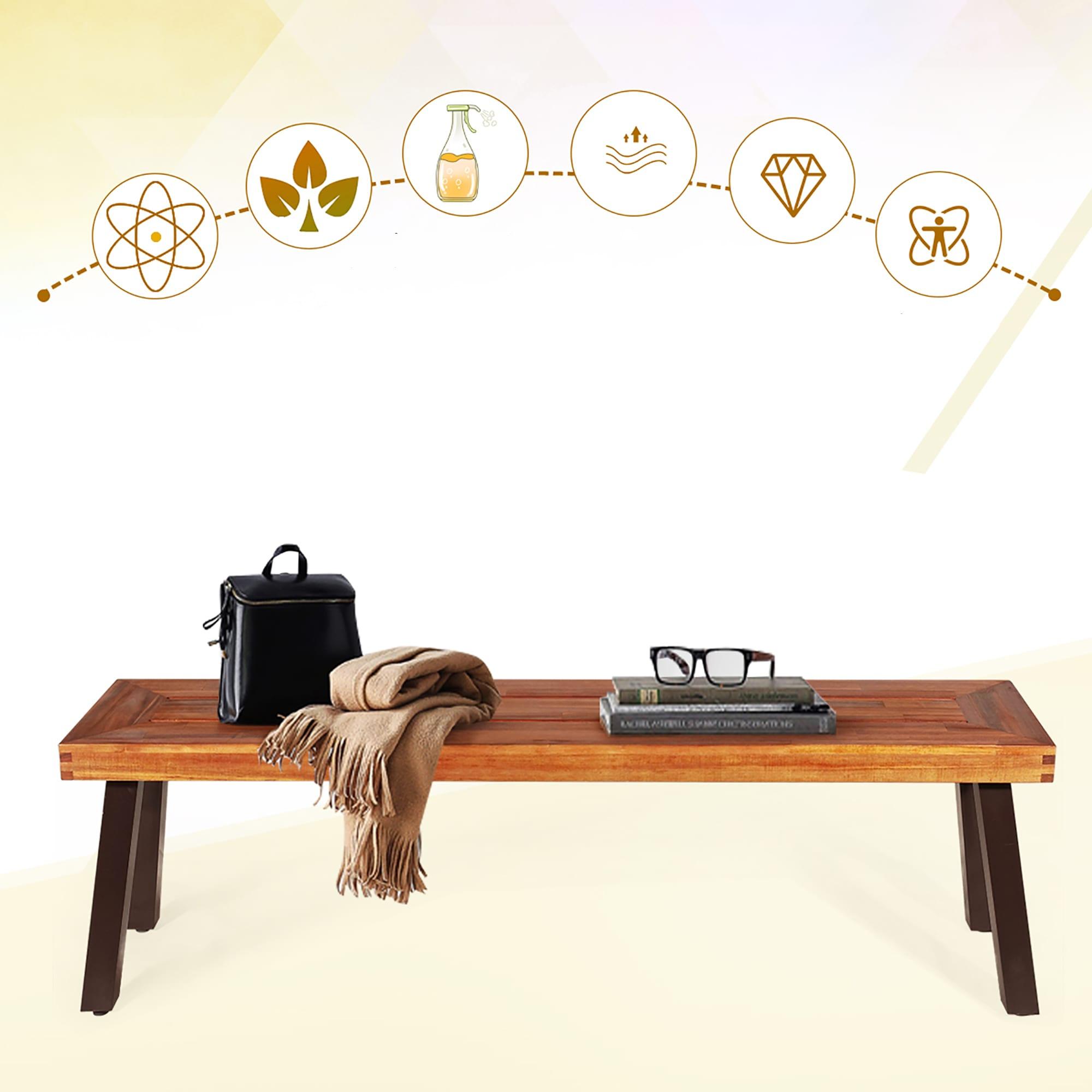 Costway Set of 2 Patio Acacia Wood Dining Bench with Rustic Steel Legs Outdoor Indoor