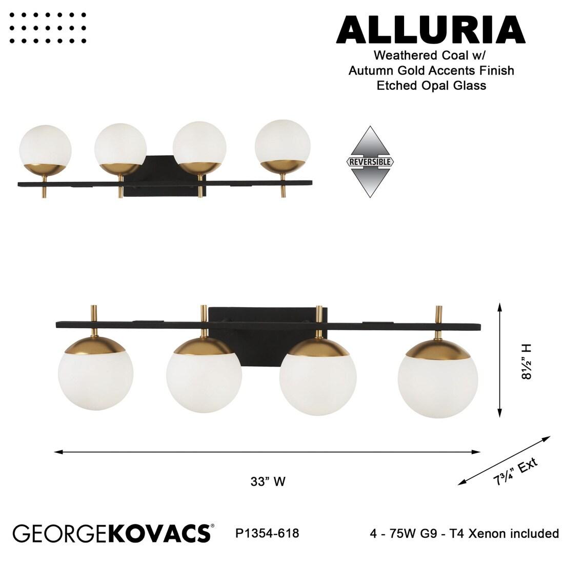 George Kovacs Lighting Alluria 4 - Light Vanity in  Weathered Black W/Autumn Gold