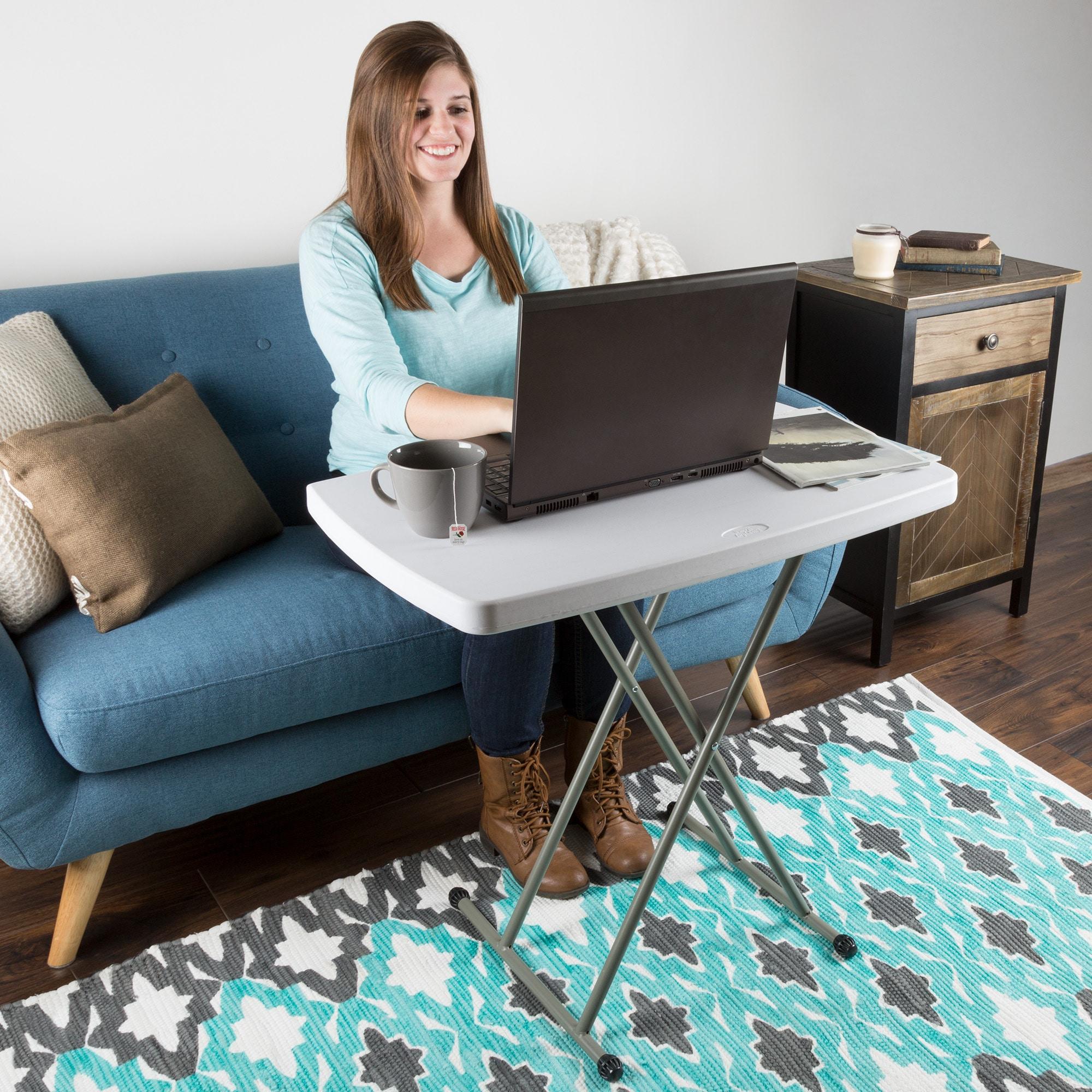 Hastings Home 30" Adjustable Folding Utility Table and TV Tray, White