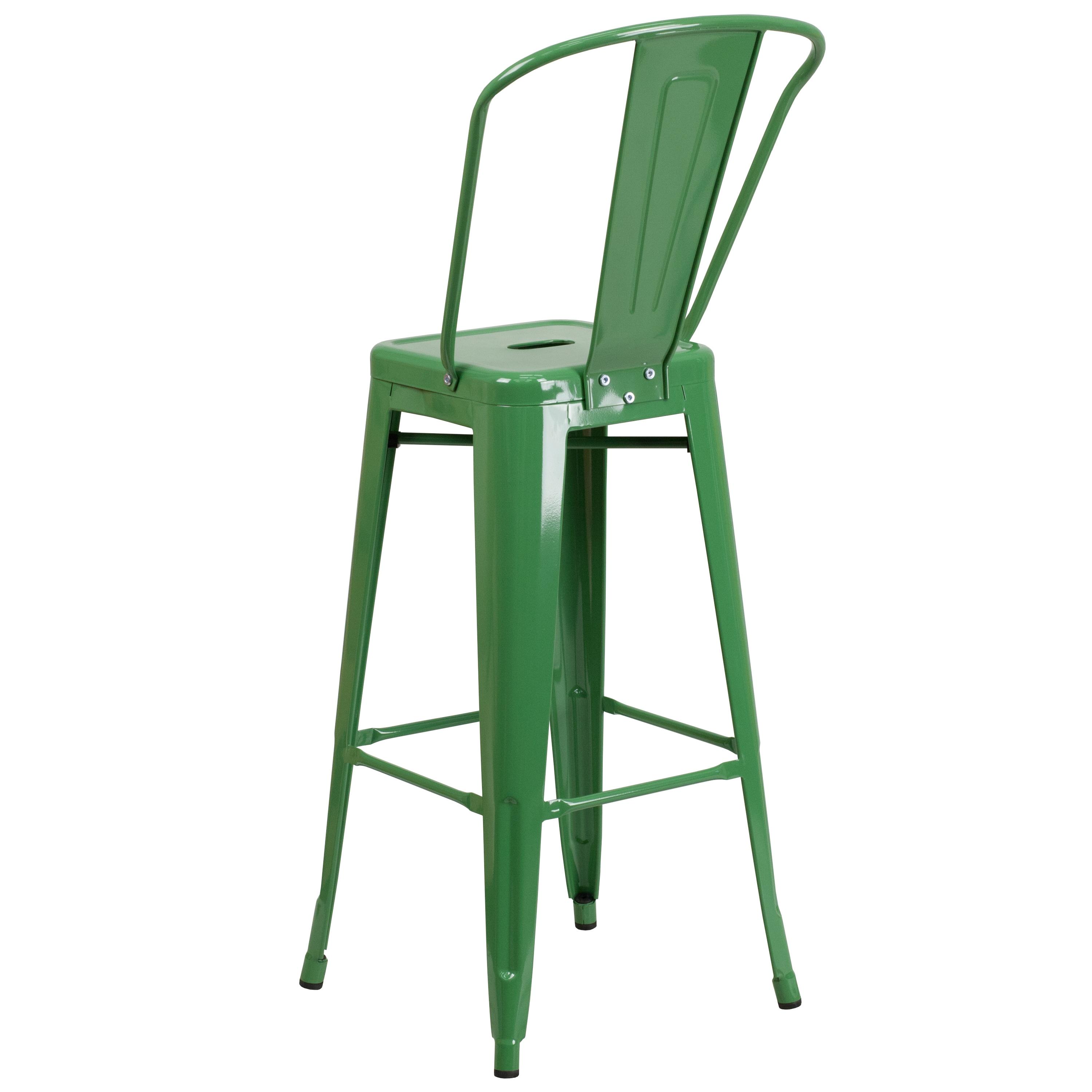 Flash Furniture Commercial Grade 30" High Green Metal Indoor-Outdoor Barstool with Removable Back