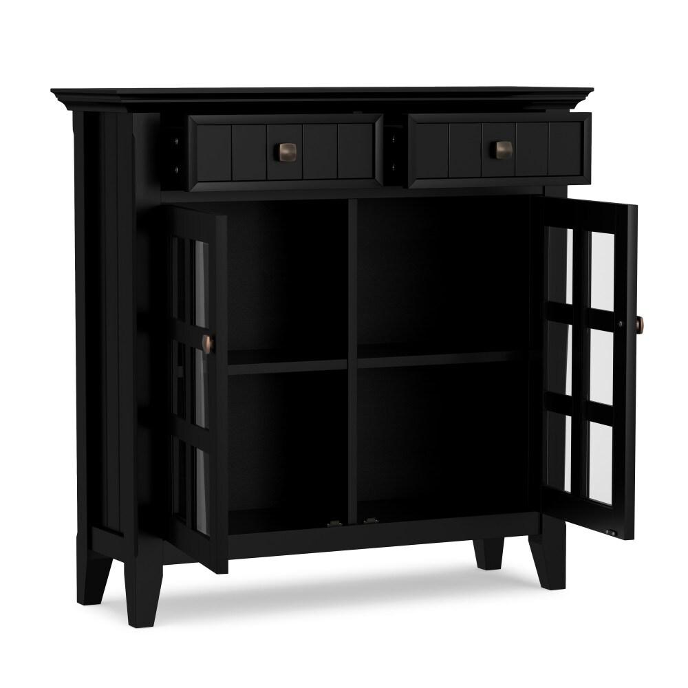 Simpli Home Acadian 36"W Solid Wood 2-Shelf Entryway Storage Cabinet with Glass Doors and 2 Drawers
