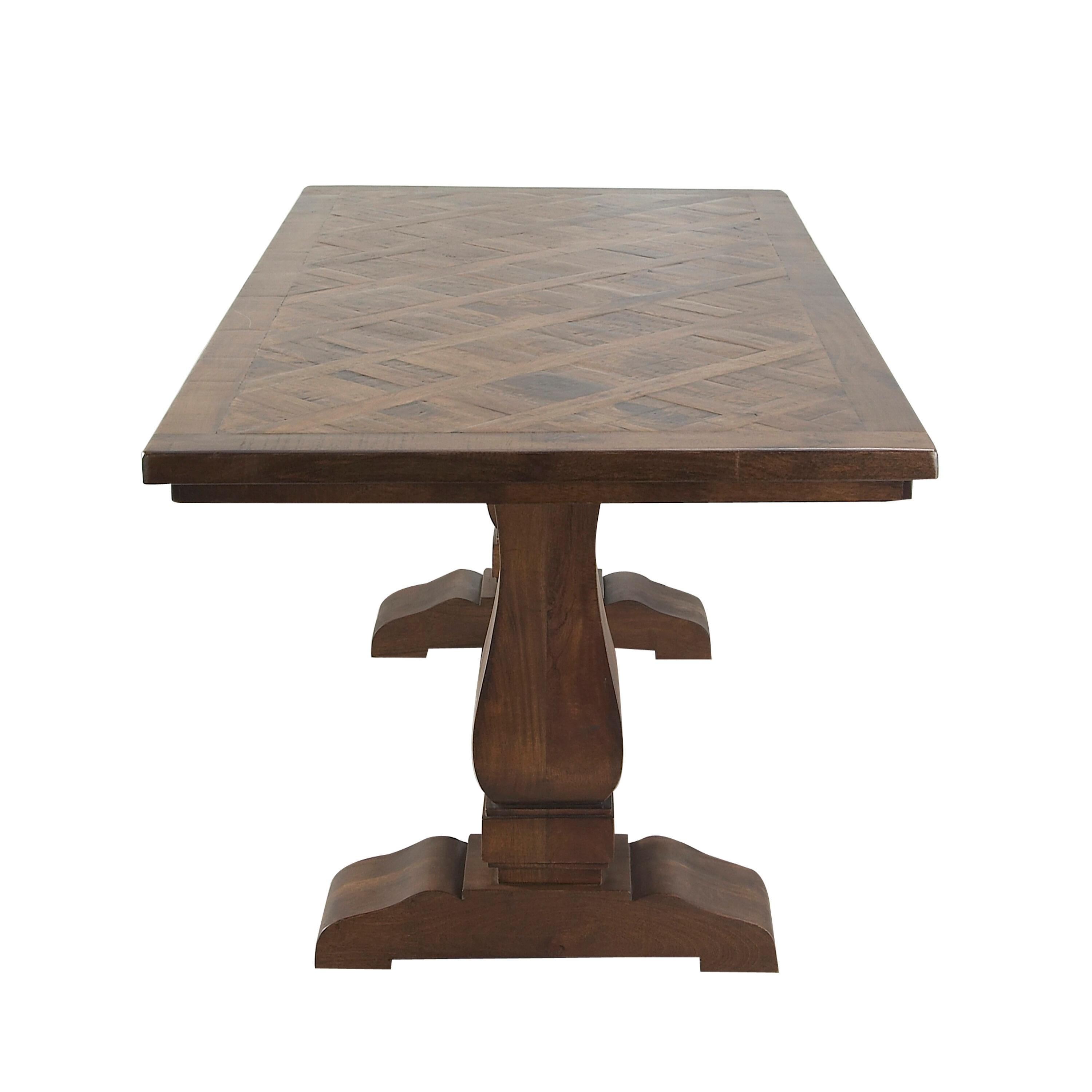 DecMode 84" x 30" Brown Mango Wood Dining Table with Parquet Inlay, 1-Piece