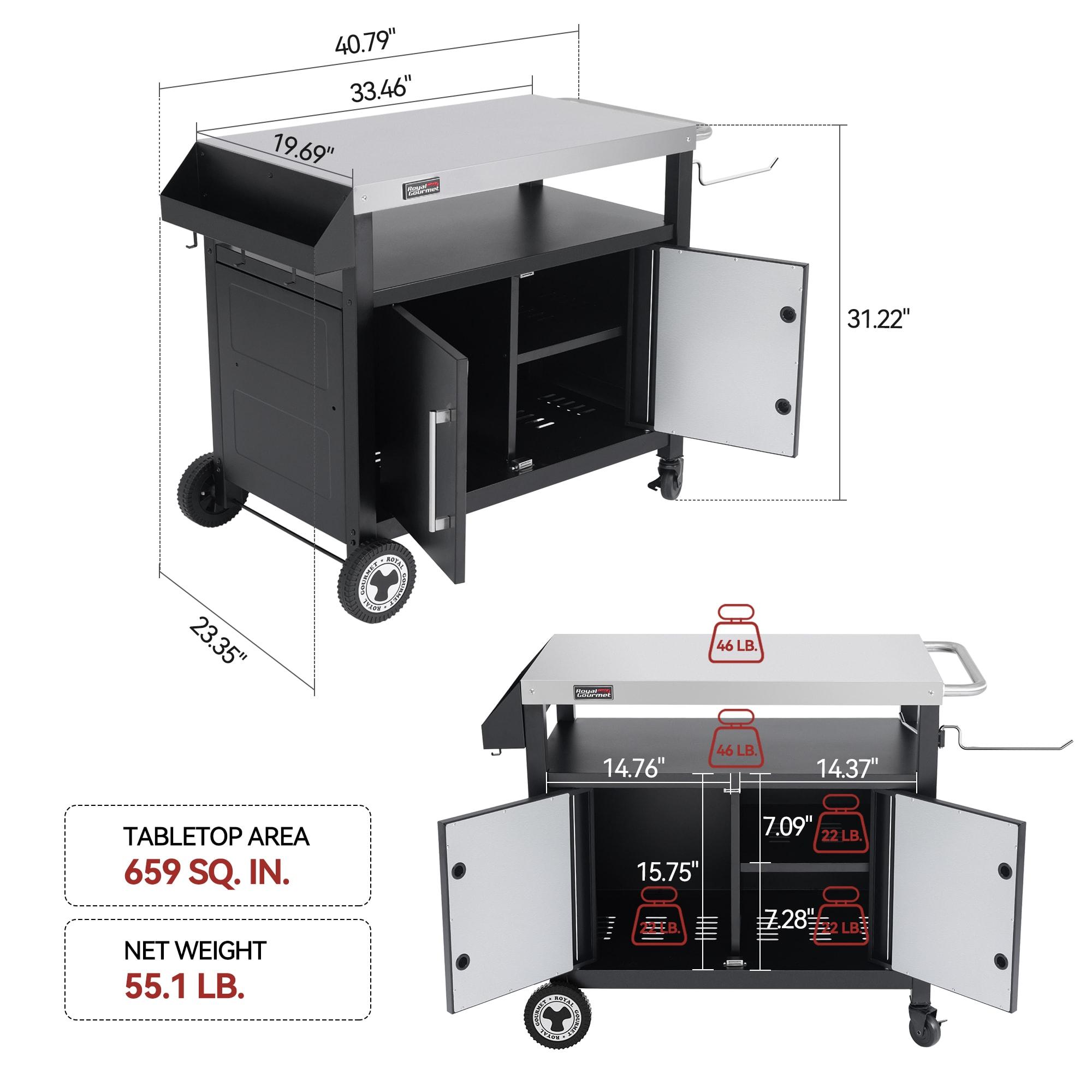 Royal Gourmet PC3403S Movable Kitchen Island Cart, Outdoor Grill Table, Grill Prep Table with Storage