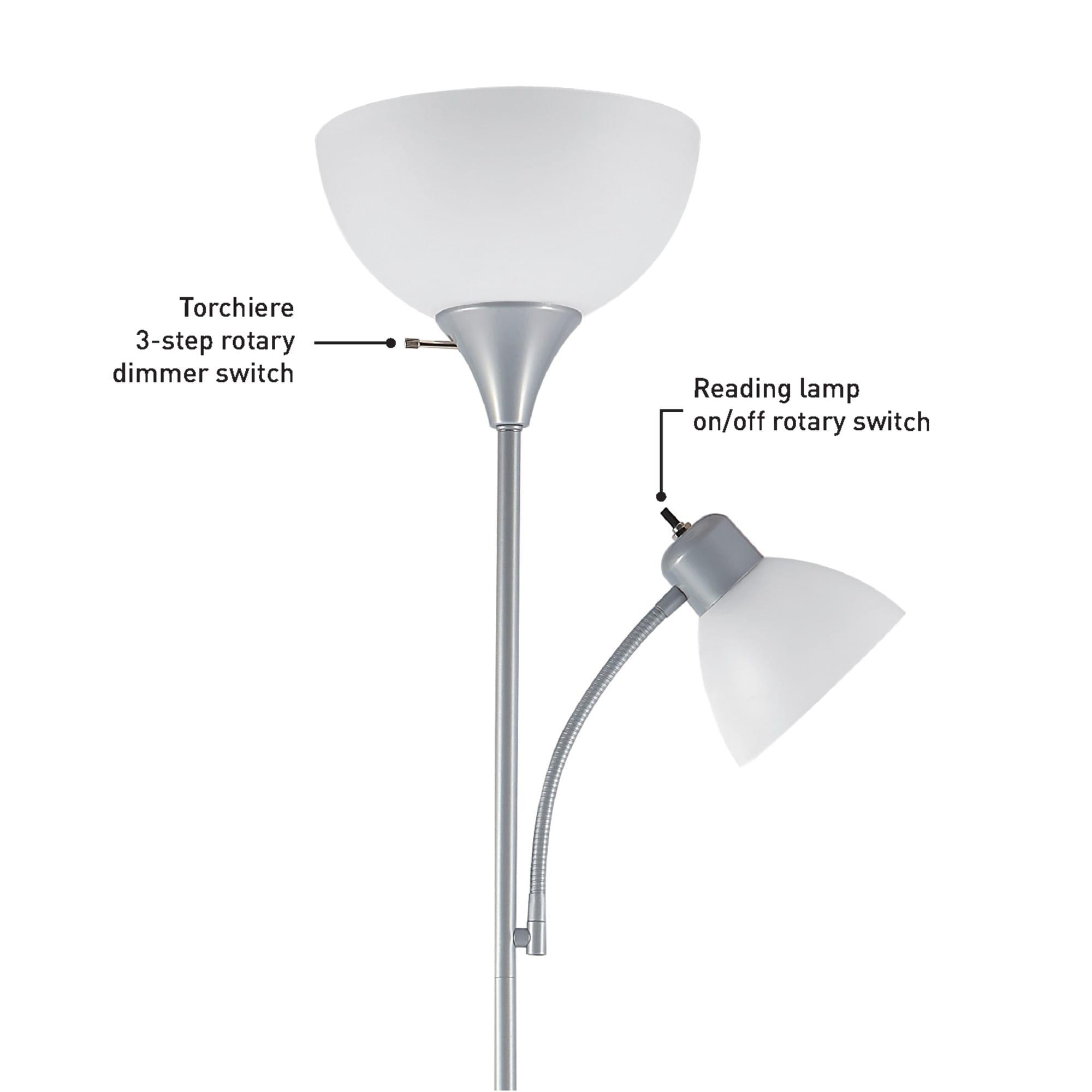 Globe Electric Delilah 72" Silver Torchiere Floor Lamp with Reading Light