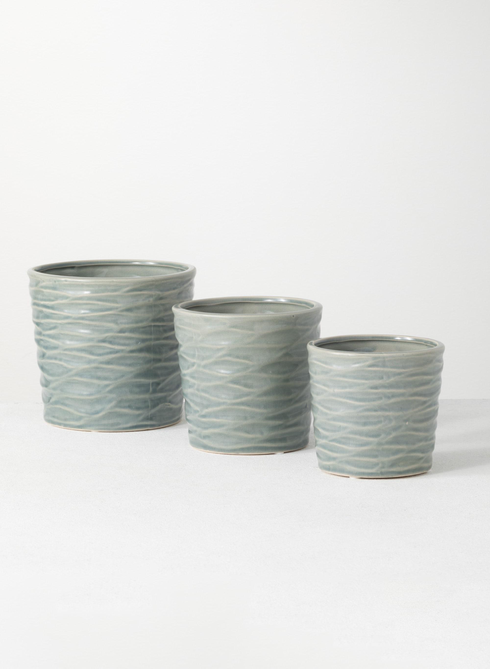 Sullivans Set of 3 Ceramic Planter Vases 6"H, 4.5"H & 5.25"H Blue