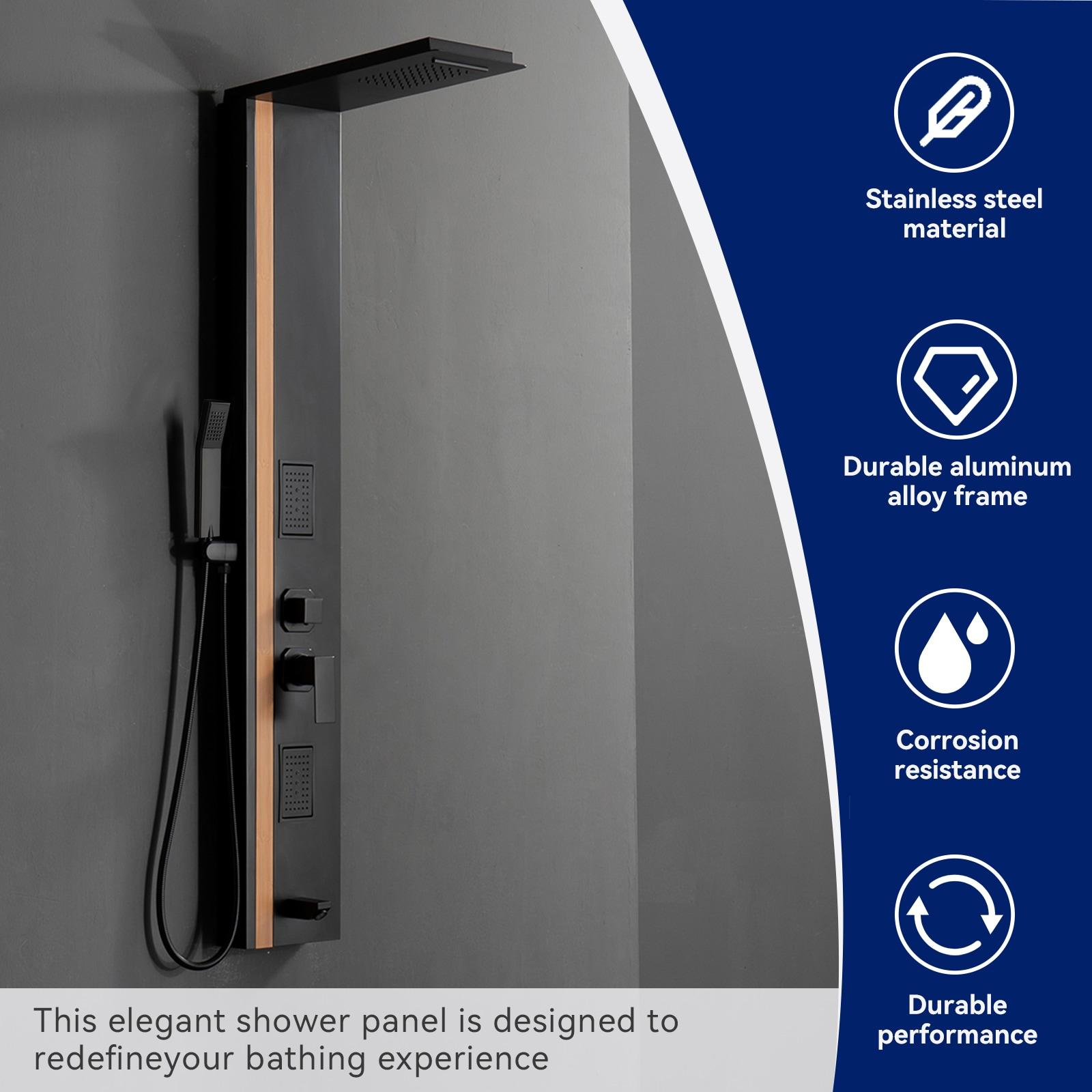 BWE 2-Jet Rainfall Shower Panel System with Rainfall Waterfall Shower Head and Shower Wand