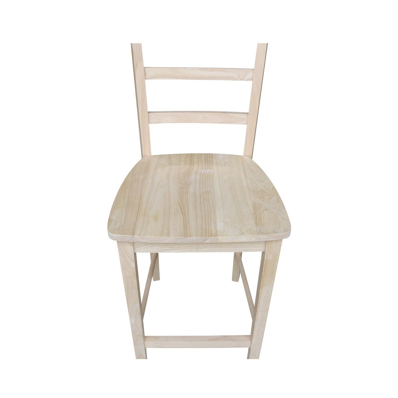 24" Madrid Counter Height Barstool Unfinished - International Concepts: Solid Parawood, Ladder-Back Design, Rubberwood Legs