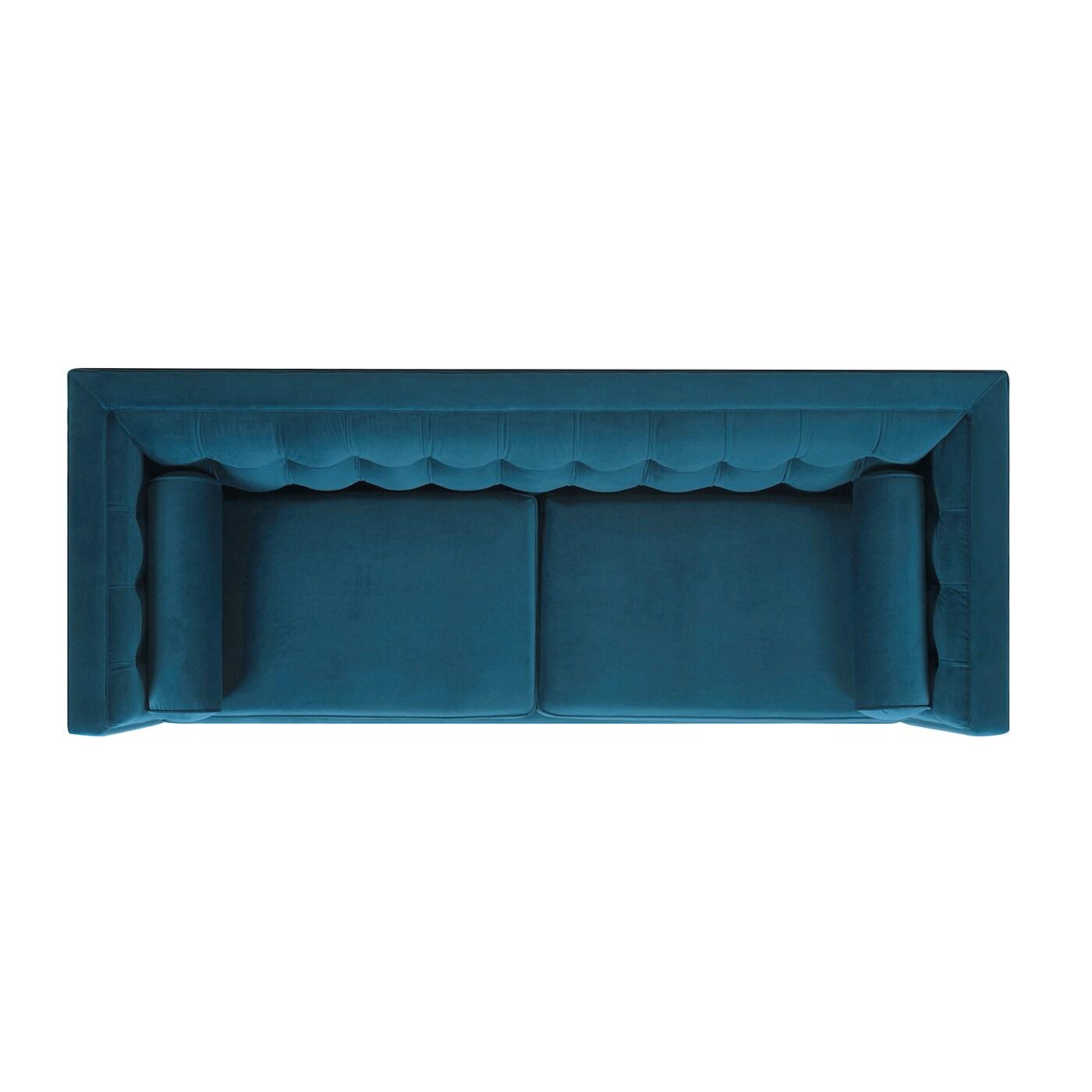 Jack 84" Tufted Tuxedo Sofa Double Cushion Satin Teal