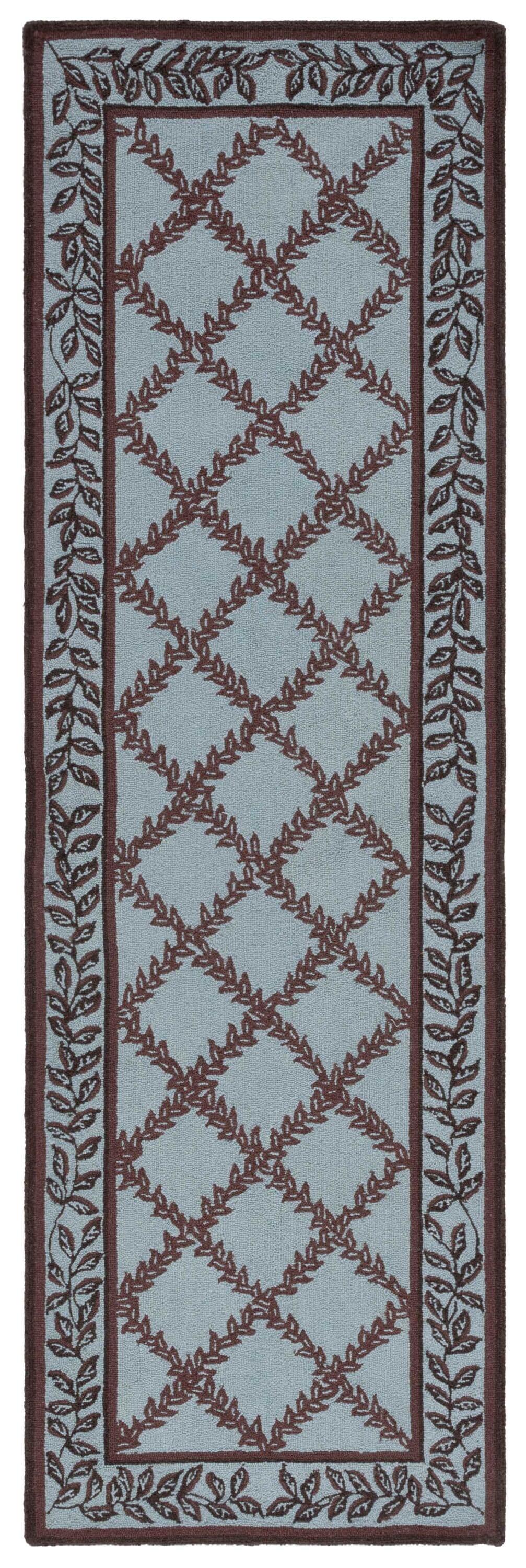 SAFAVIEH Chelsea Alecia Geometric Borders Wool Runner Rug, Blue/Brown, 2'6" x 8'