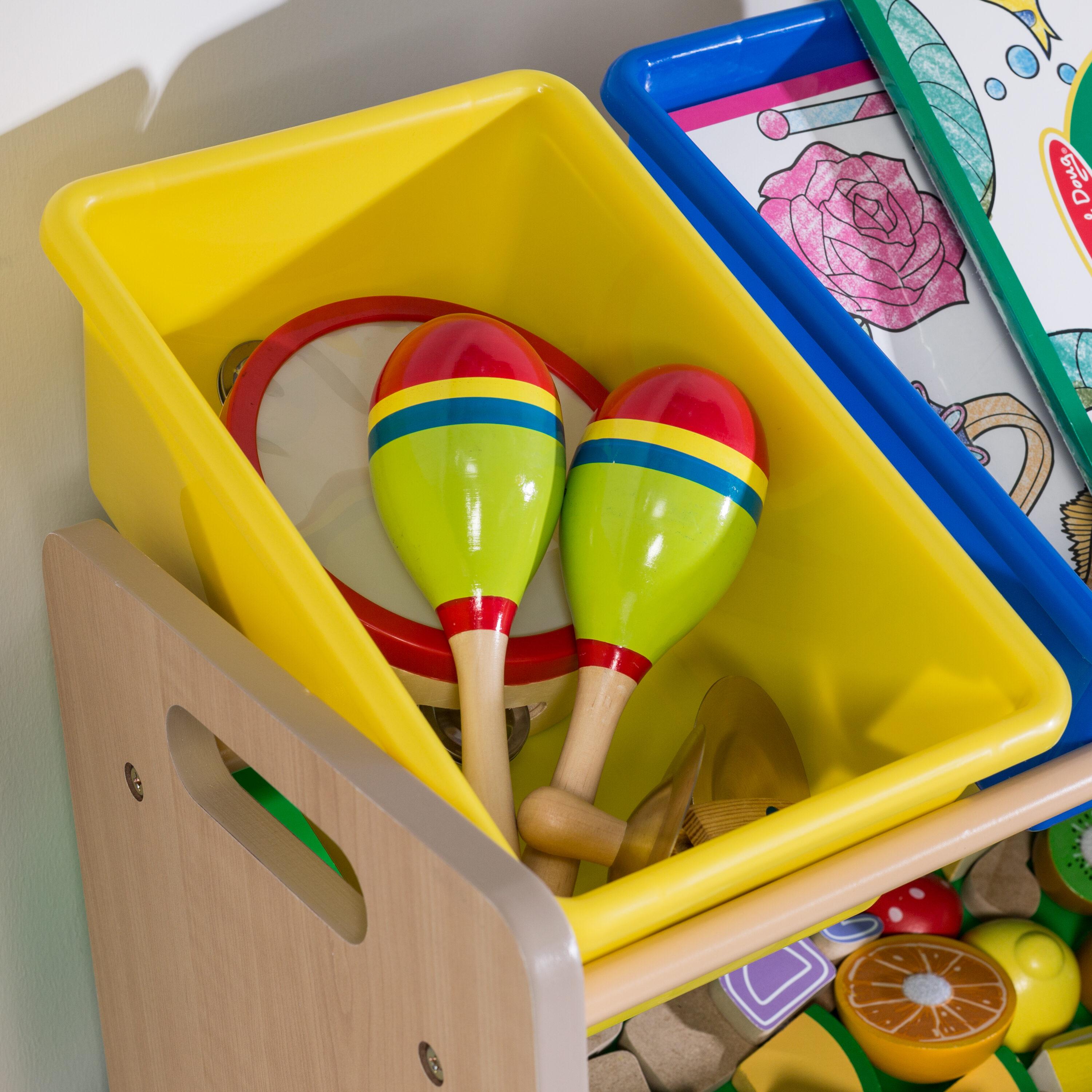 Honey-Can-Do  MDF Kids Toy Storage Organizer with 12 Plastic Bins, Natural/Primary Colors