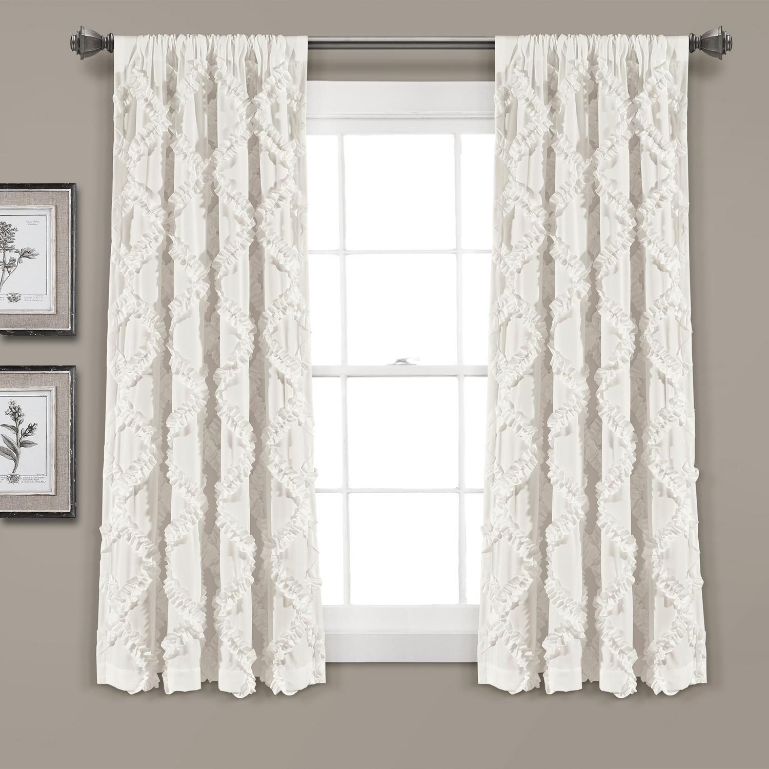 Ruffle Diamond Polyester Semi Sheer Curtain Pair (Set of 2)