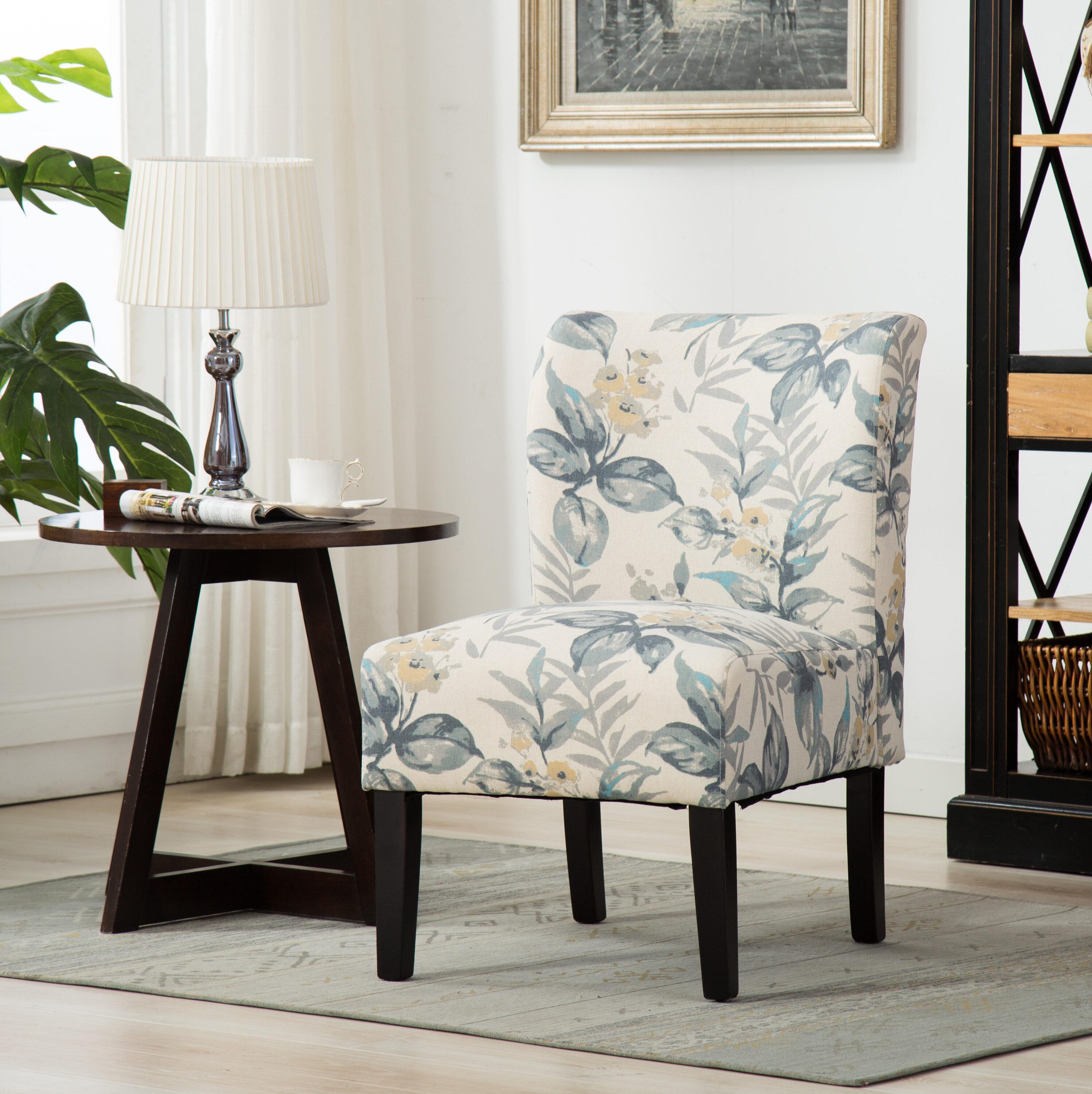 Roundhill Furniture Capa Fabric Armless Contemporary Accent Chair Blue Leaves