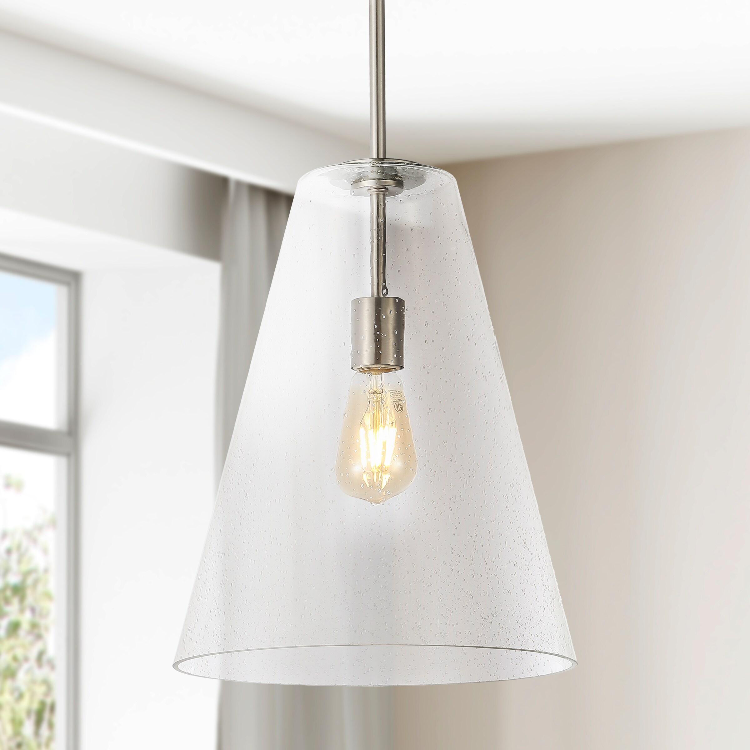 Arlo Mid-Century Modern Nickel & Seeded Glass LED Pendant