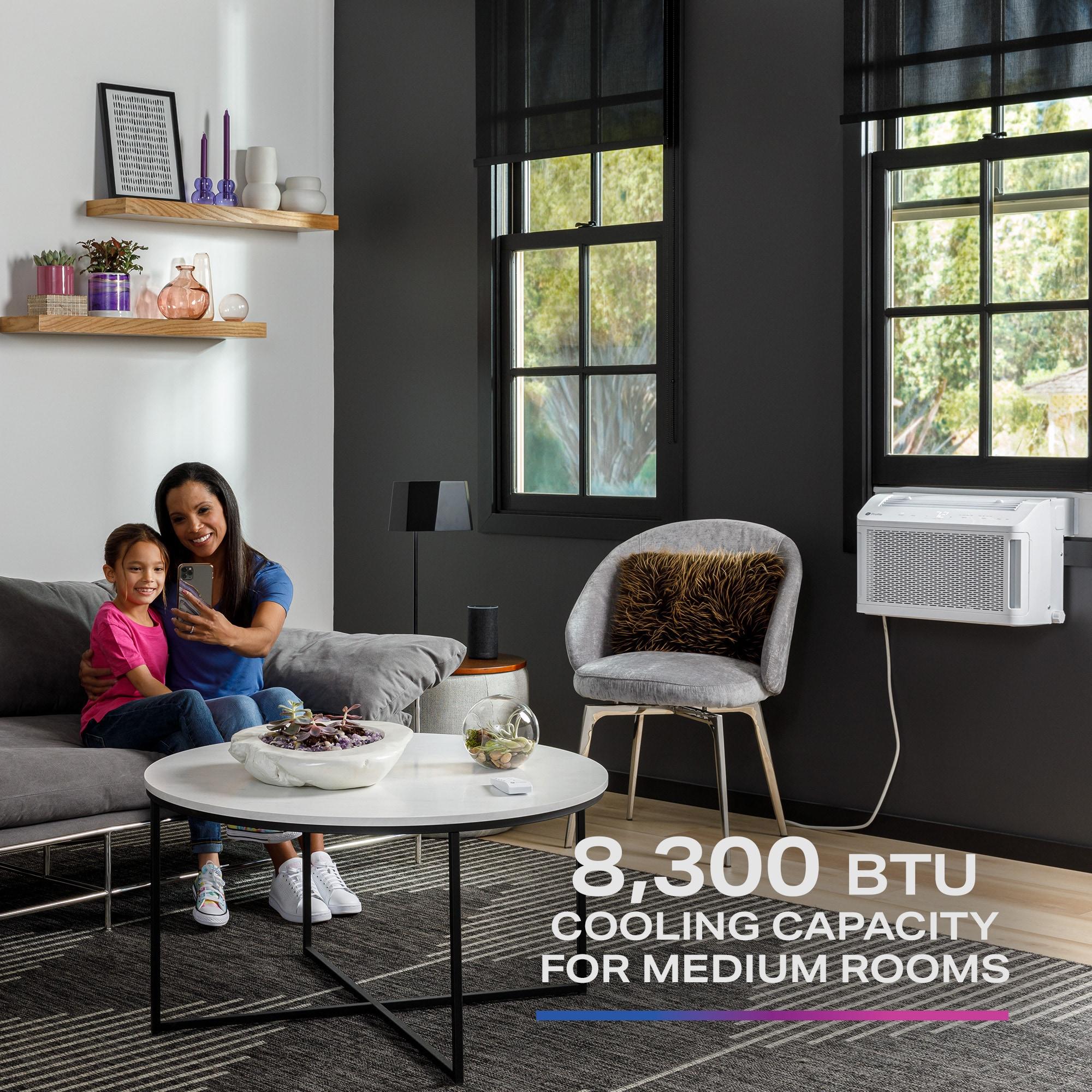 GE Profile ClearView 8300 BTU Smart Window Air Conditioner with Built-In Wi-Fi and Ultra-Quiet Operation for Medium Rooms (White)