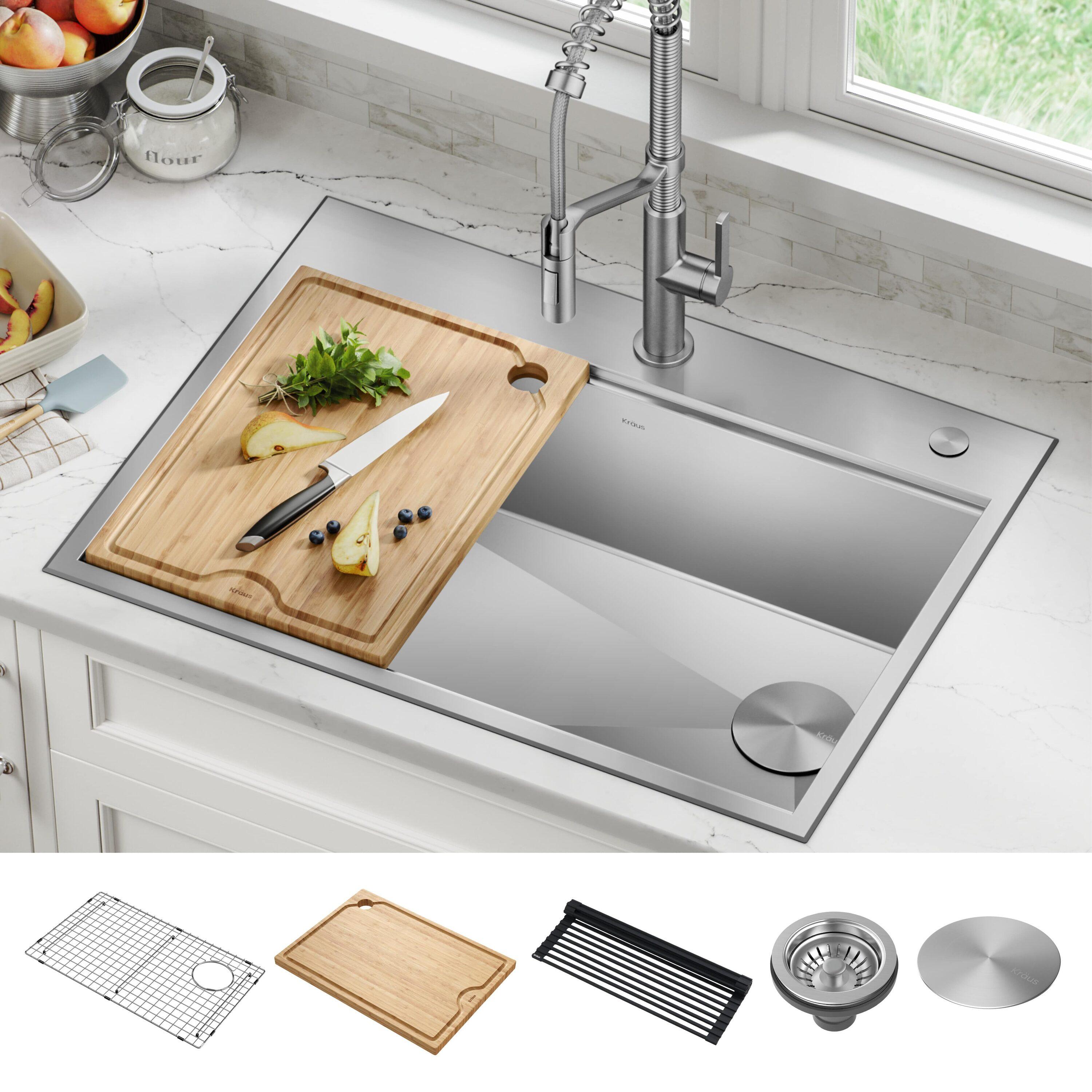 KRAUS Kore™ Workstation Drop-In 16 Gauge Single Bowl Stainless Steel Kitchen Sink